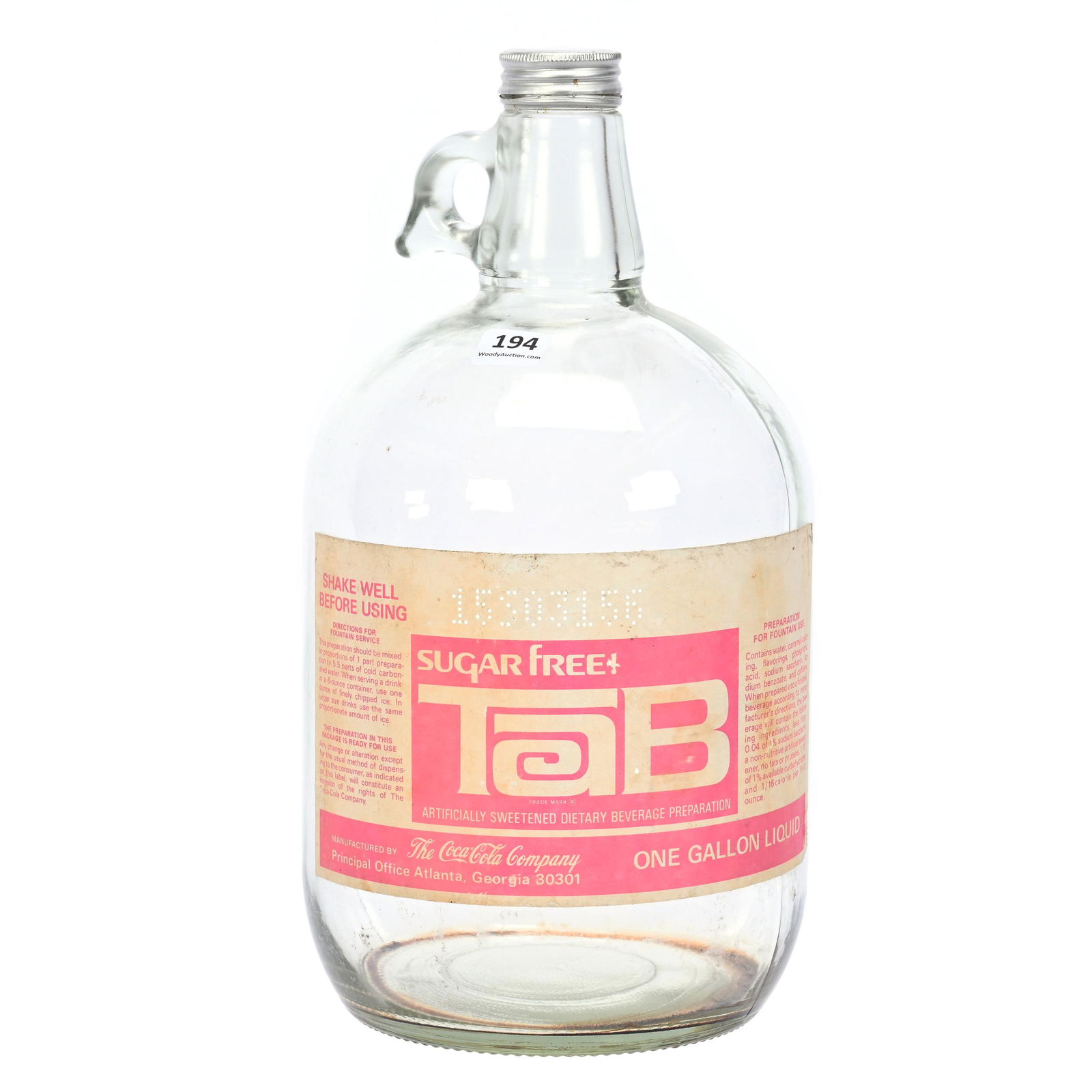 One Gallon Glass Syrup Jug, Sugar Free TaB (1 of 3)