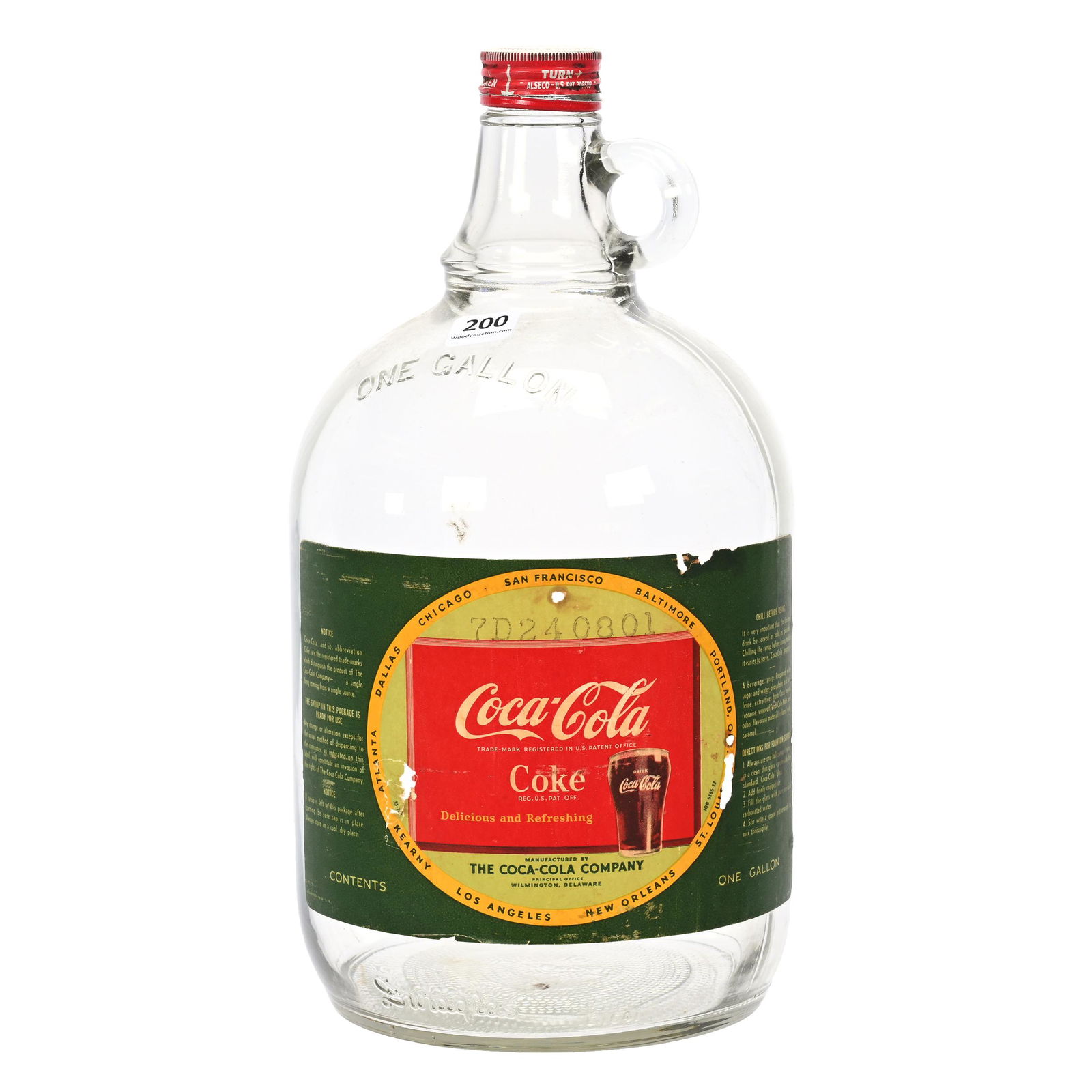 One Gallon Glass Syrup Jug, Coca-Cola, 1950's (1 of 3)