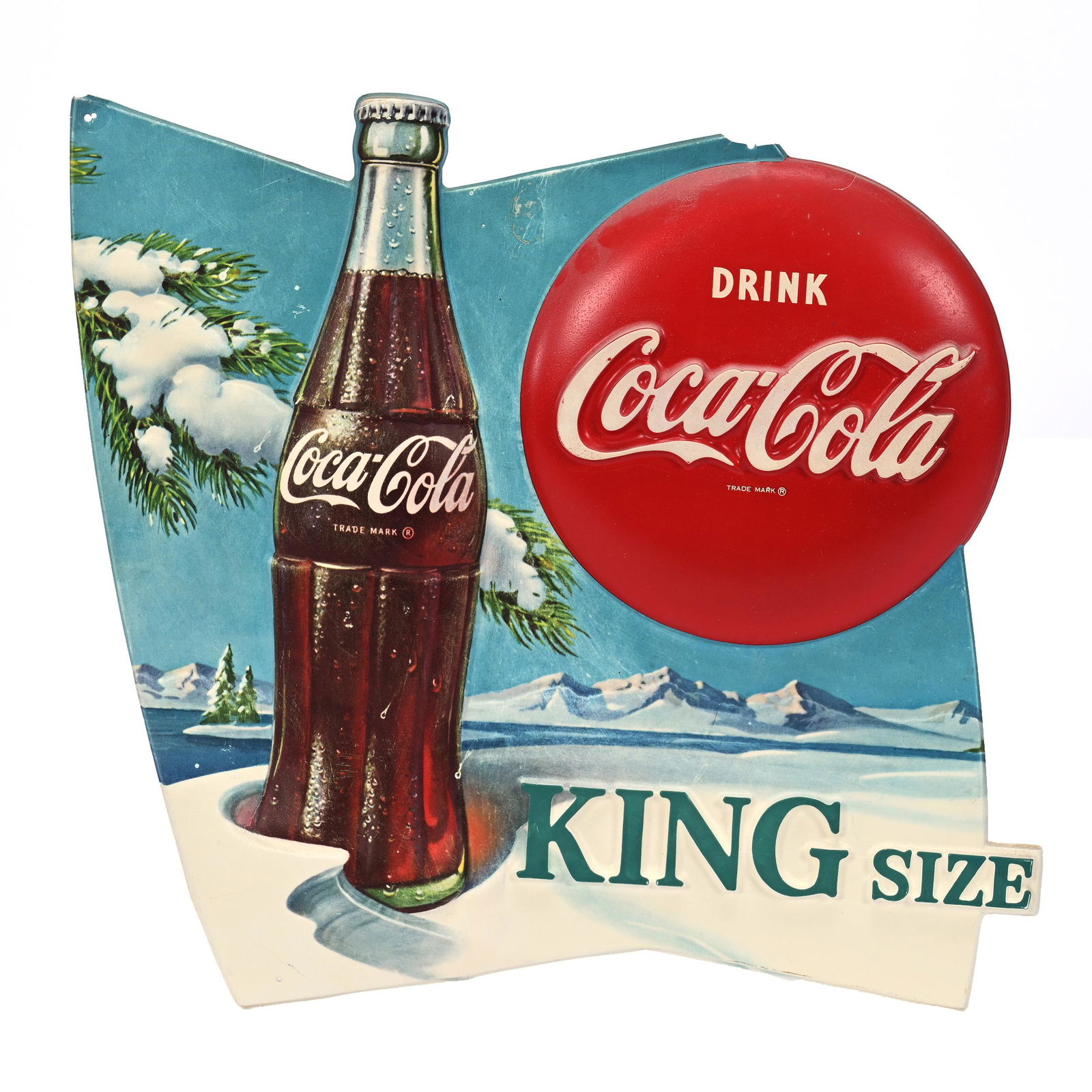 1960's Coca-Cola Vacuform Sign, Bottle, Button (1 of 4)