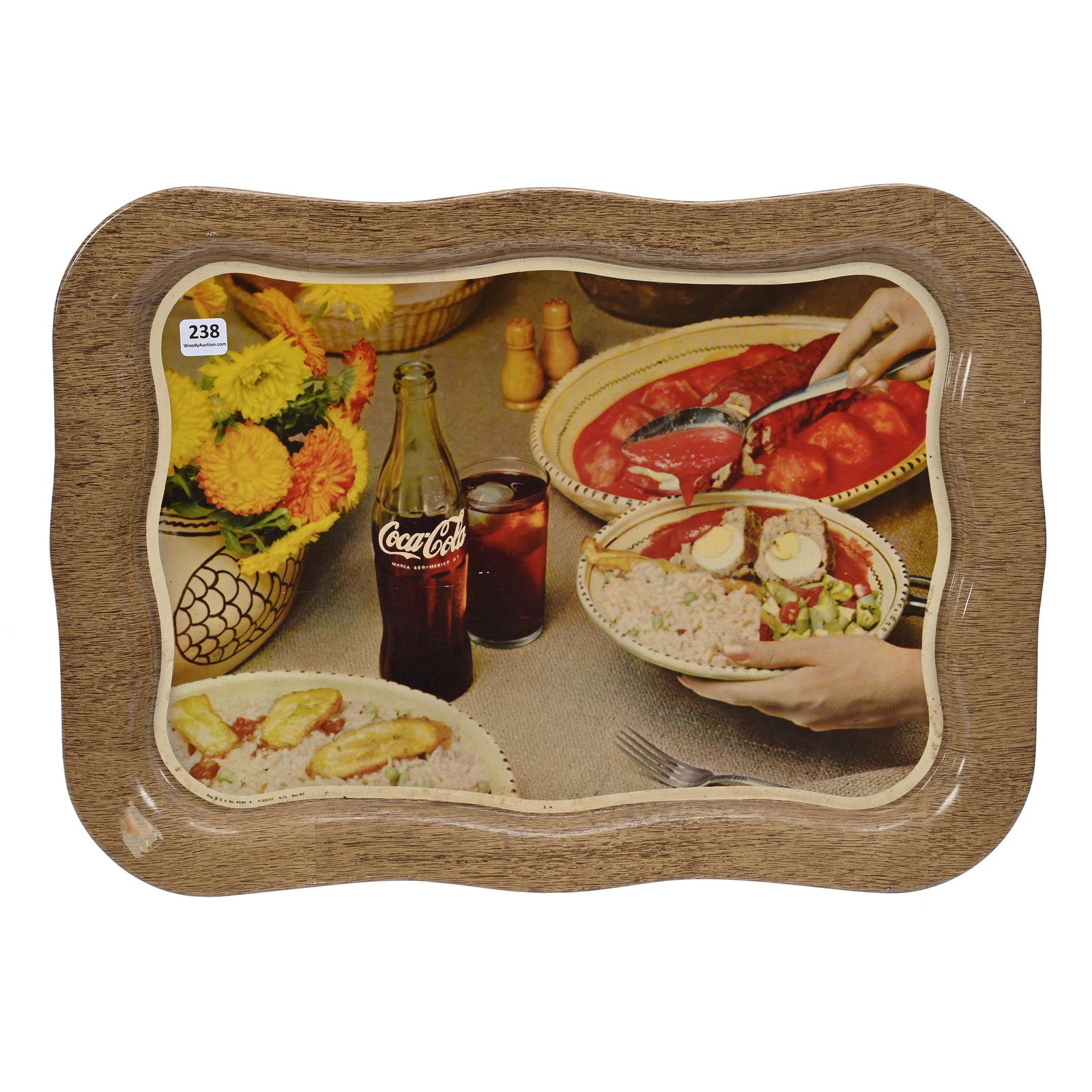 1963 Coca-Cola TV Tray, "Chile & Bottles Of Coke": 1963 Coca-Cola TV Tray, "Chile & Bottles Of Coke", 18" x 13", Mexico, Old Dry Sticker Needs Removed, Private Collection, Kansas.