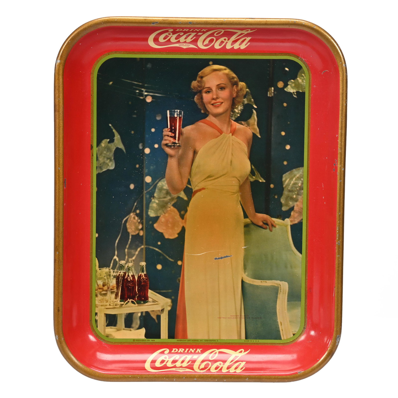 1935 Coca-Cola Tray, "Movie Star Madge Evans": 1935 Coca-Cola Tray, "Movie Star Madge Evans", 10" x 13", One Surface Scratch, Private Collection, Kansas.