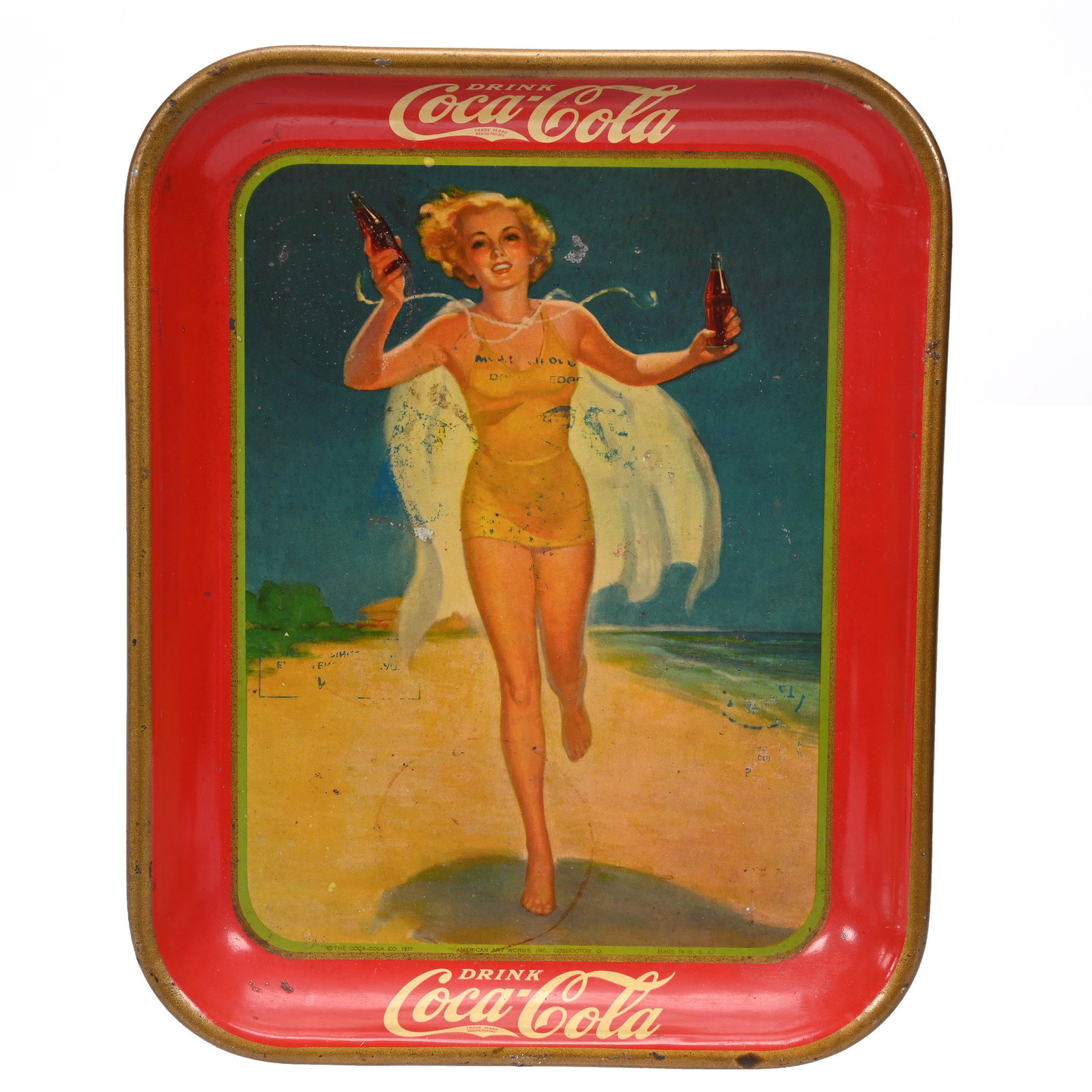 1937 Coca-Cola Tray, "Running Girl On Beach" (1 of 2)