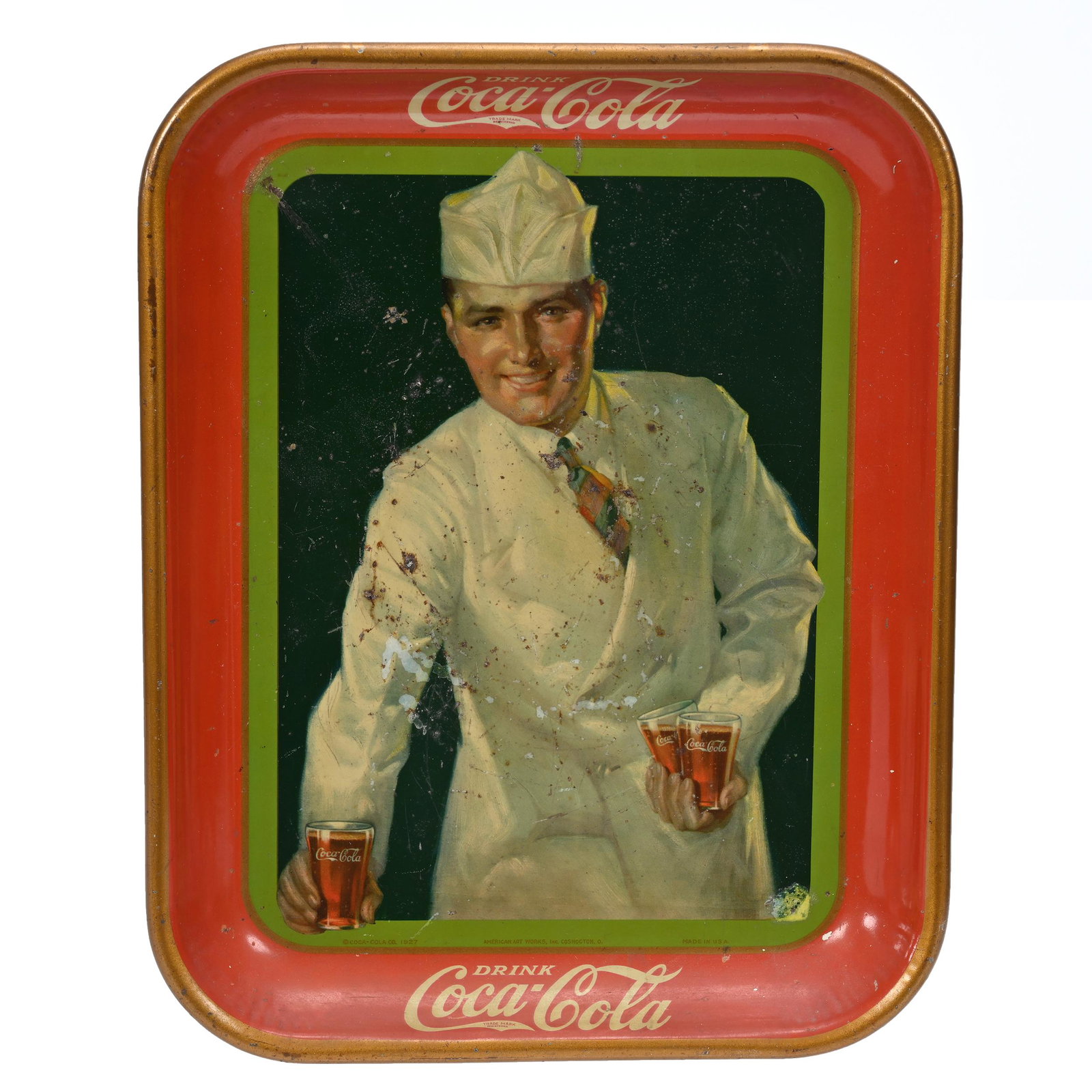 1928 Coca-Cola Tray, Fountain Sales "Soda Jerk": 1928 Coca-Cola Tray, Fountain Sales "Soda Jerk", 10" x 13", Surface Scratches And Wear, Private Collection, Kansas.
