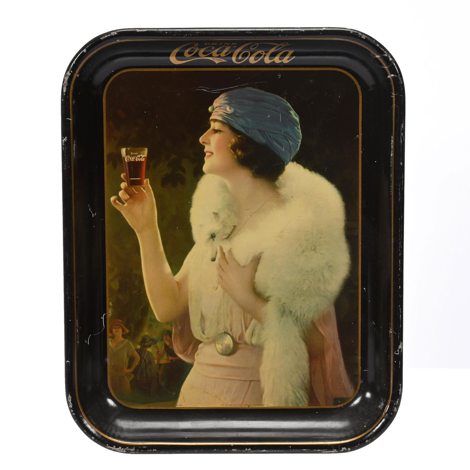 1925 Coca-Cola Tray, "Woman In White Fox Fur" (1 of 2)