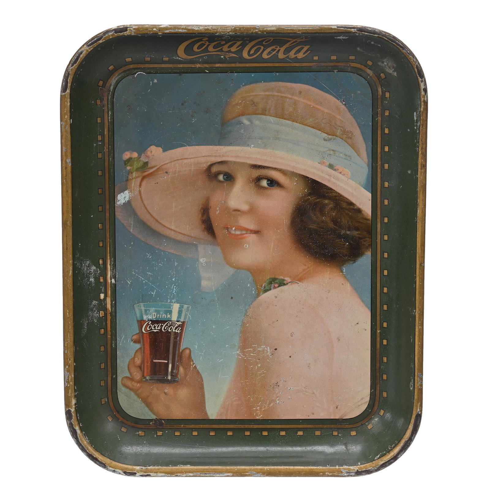1922 Coca-Cola Tray, "Summer Girl With Flare Glass": 1922 Coca-Cola Tray, "Summer Girl With Flare Glass", 10" x 13", Some Surface Wear, Edge Wear, Private Collection, Kansas.
