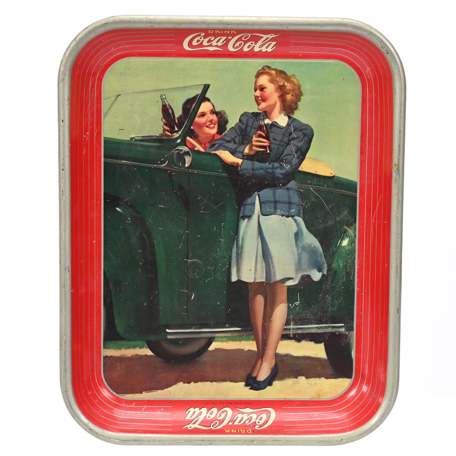 1942 Coca-Cola Tray, "Two Girls At A Car" (1 of 2)