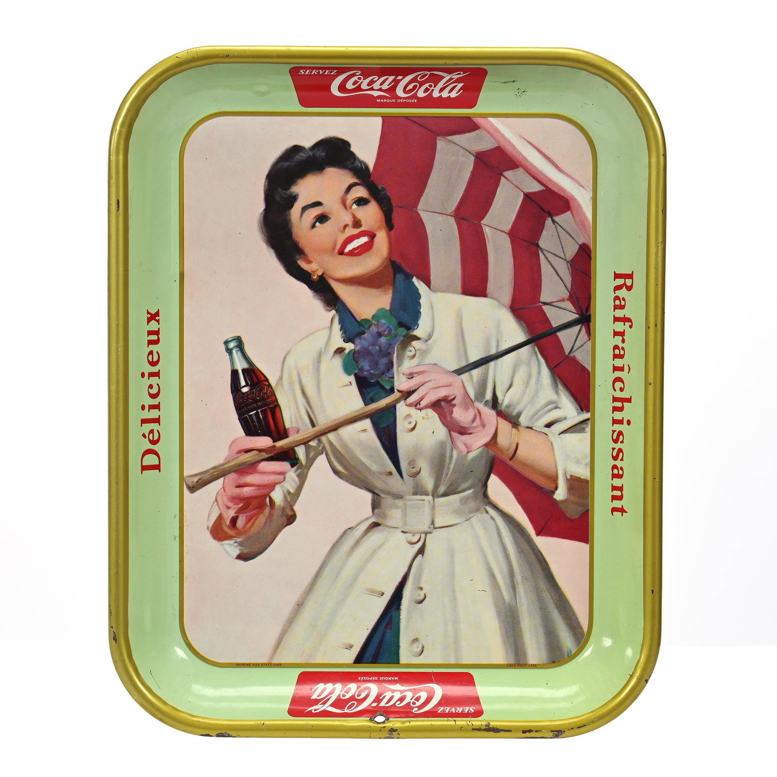 1957 Coca-Cola Tray, French, Girl With Umbrella (1 of 2)