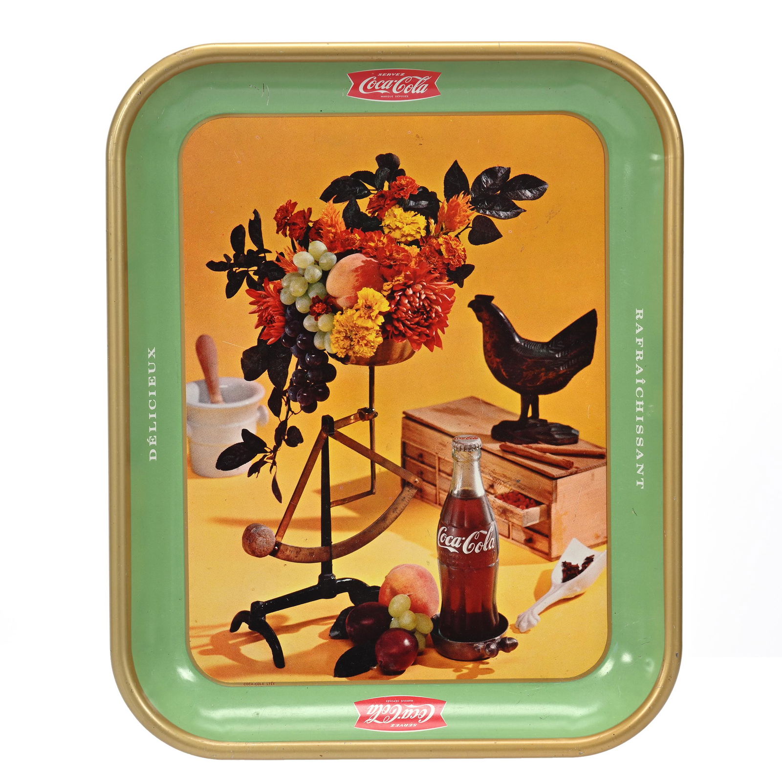 1957 Coca-Cola Tray W/Bottle, Fruit Basket, Rooster (1 of 2)