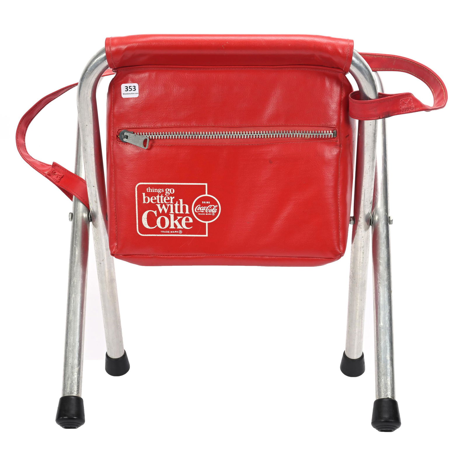 Folding Seat/Vinyl Cooler Combo, Coca-Cola, 1960's: Folding Seat/Vinyl Cooler Combo, Coca-Cola, 1960's, 19" x 17" x 12.5", "Things Go Better With Coke", Private Collection, Kansas.