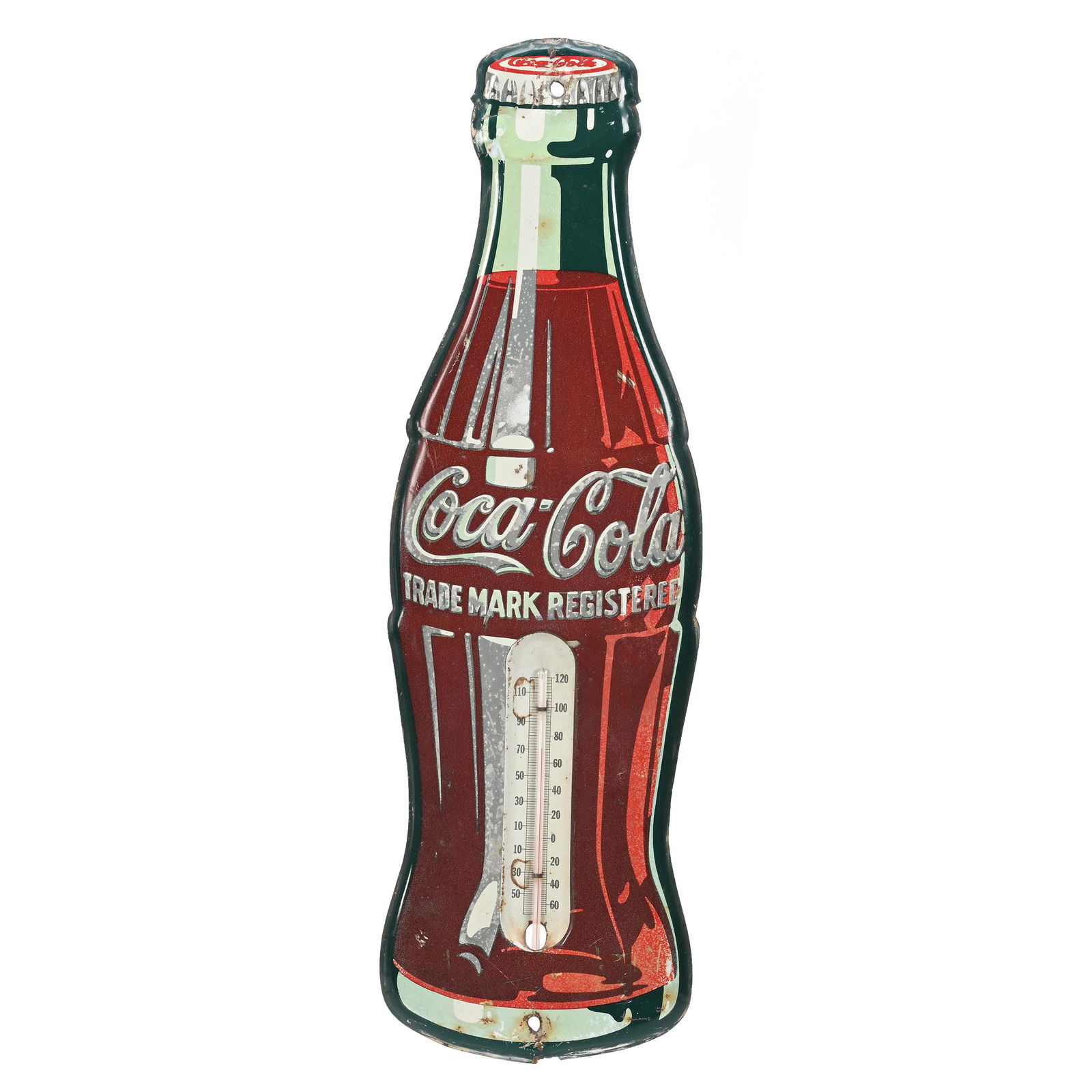 1950's Coca-Cola Thermometer, Flat Tin Bottle (1 of 2)
