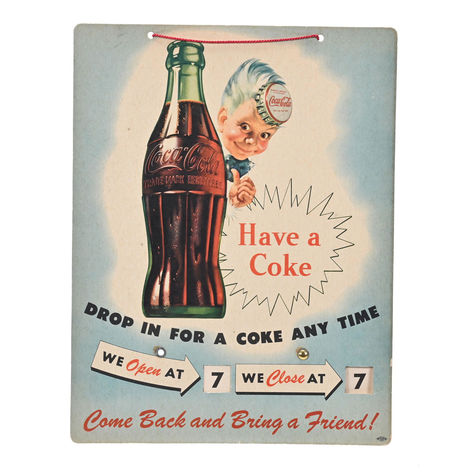 1950's Sprite Boy Hanging "Business Hours" Sign (1 of 2)