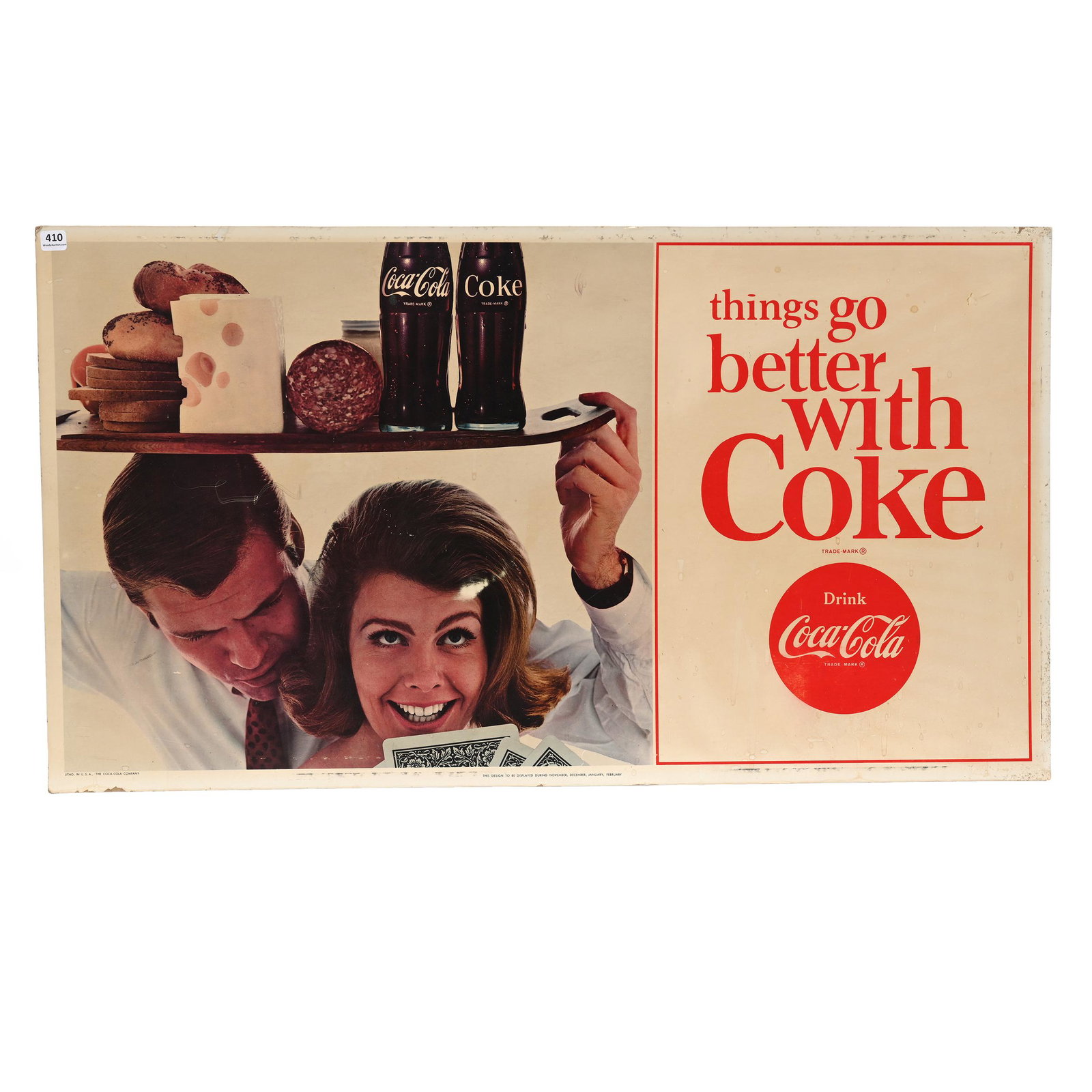 1960 Coca-Cola Sign, "Things Go Better With Coke": 1960 Coca-Cola Sign, "Things Go Better With Coke", 20" x 36", Cardboard, Private Collection, Kansas.