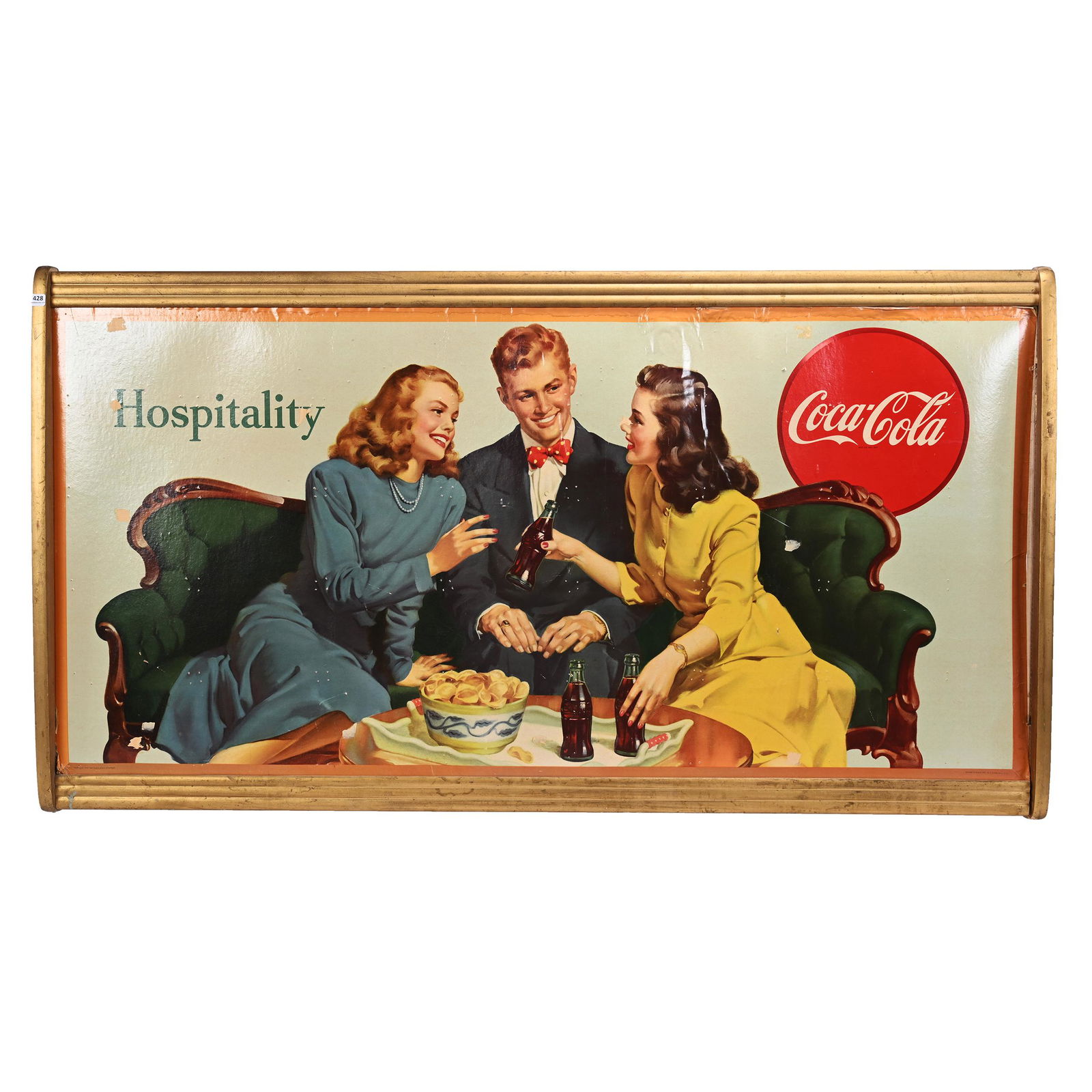 1947 Coca-Cola Cardboard In Gilt Wooden Kay Frame (1 of 6)