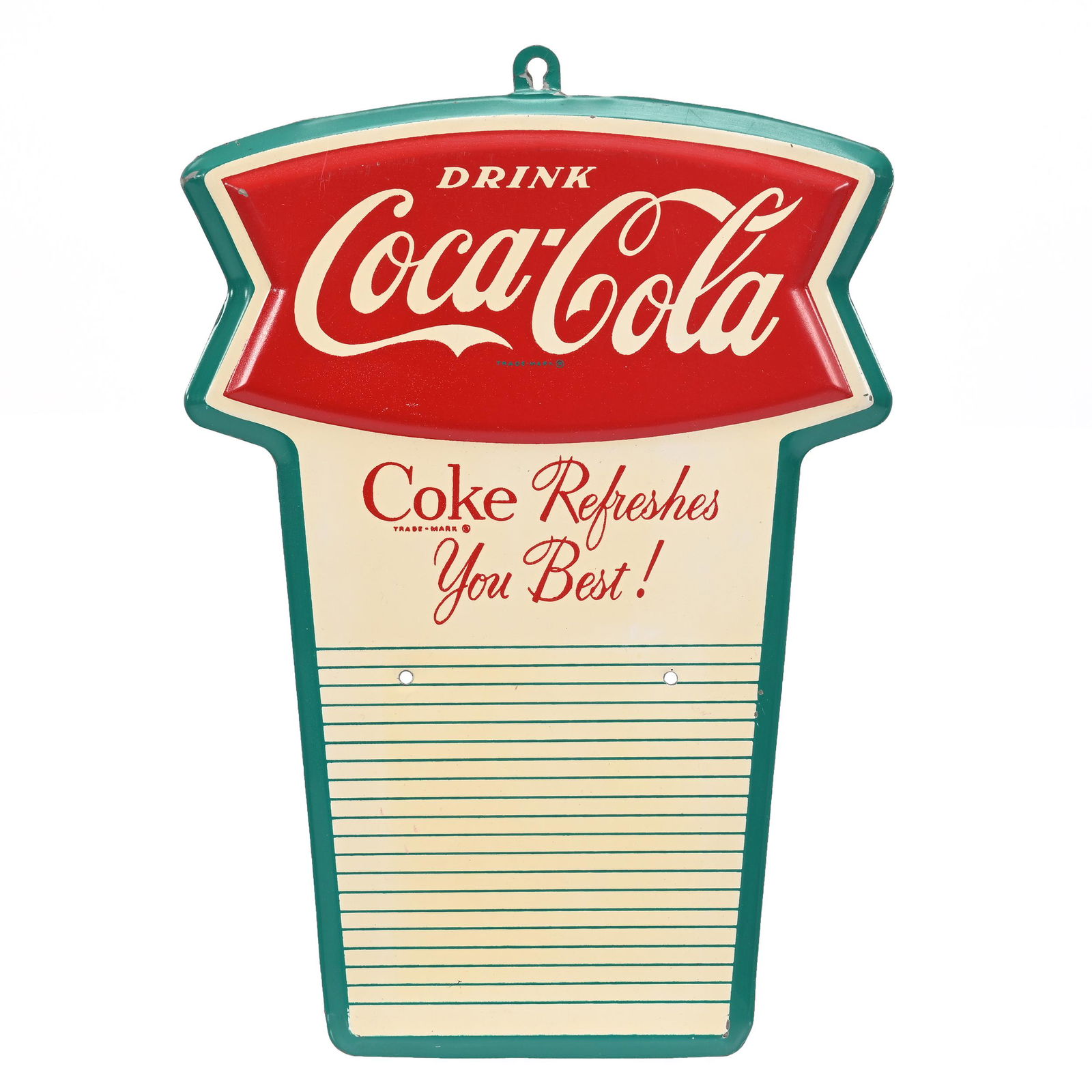 1950's Tin Calendar, Coca-Cola, Fishtail Logo (1 of 2)