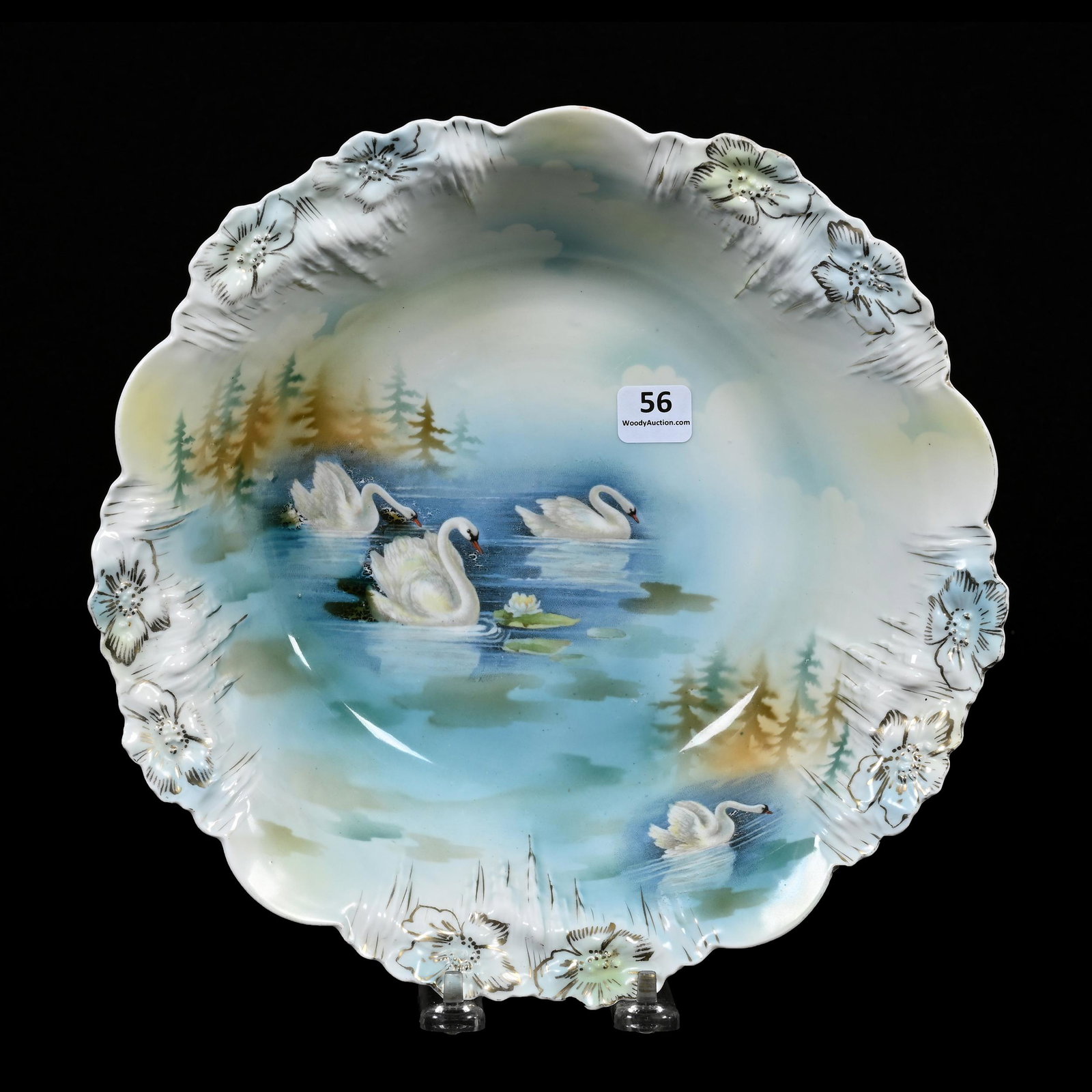 Bowl Marked R.S. Prussia: Bowl Marked R.S. Prussia, 10.5", Icicle Mold, Swan Scenic Decor, Marvin & Kay Kraus, NE.