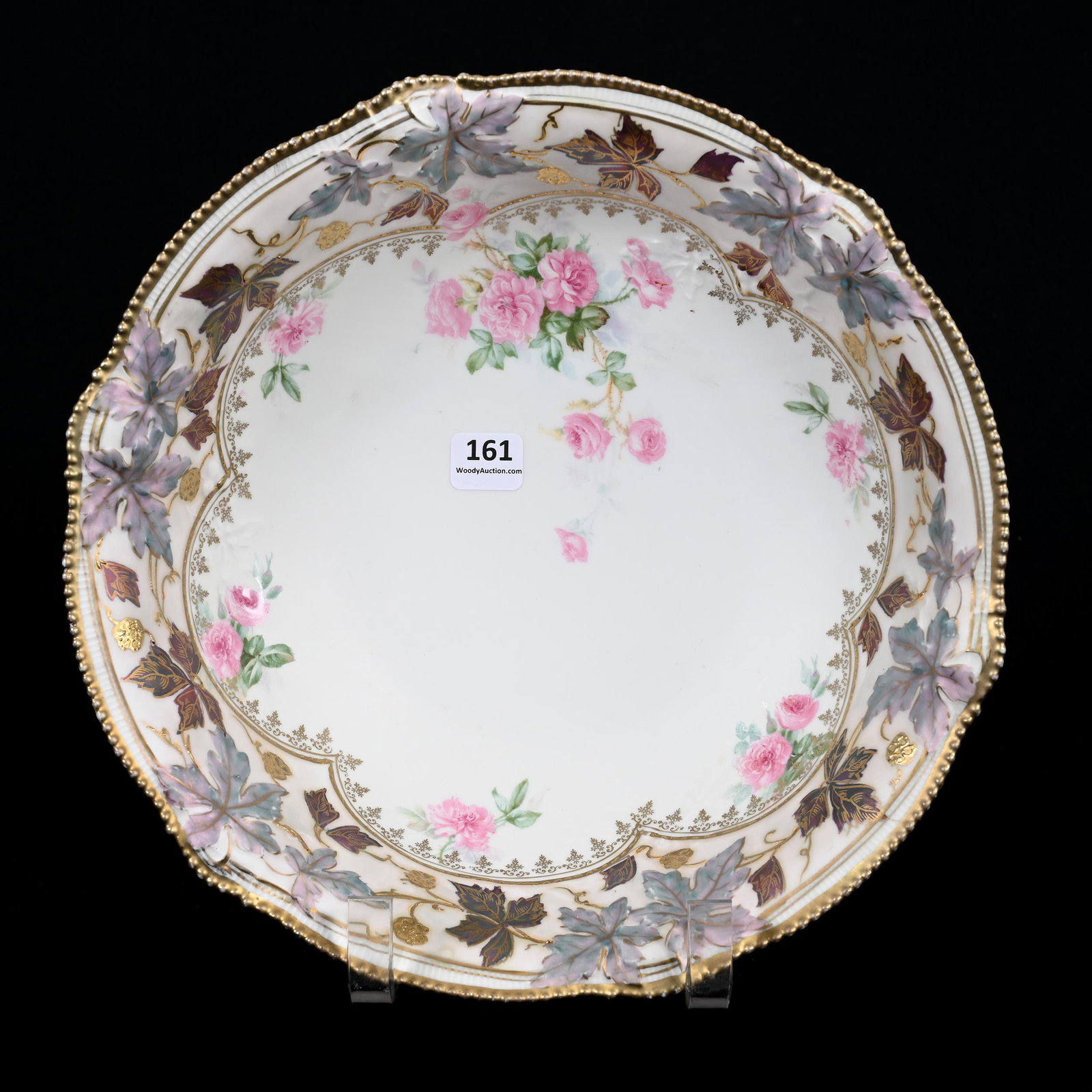 Bowl Marked R.S. Prussia: Bowl Marked R.S. Prussia, 11", Satin Finish With White Center, Tiffany Border, Floral Decor, Small Chip On Base Ring, Marvin & Kay Kraus, NE.