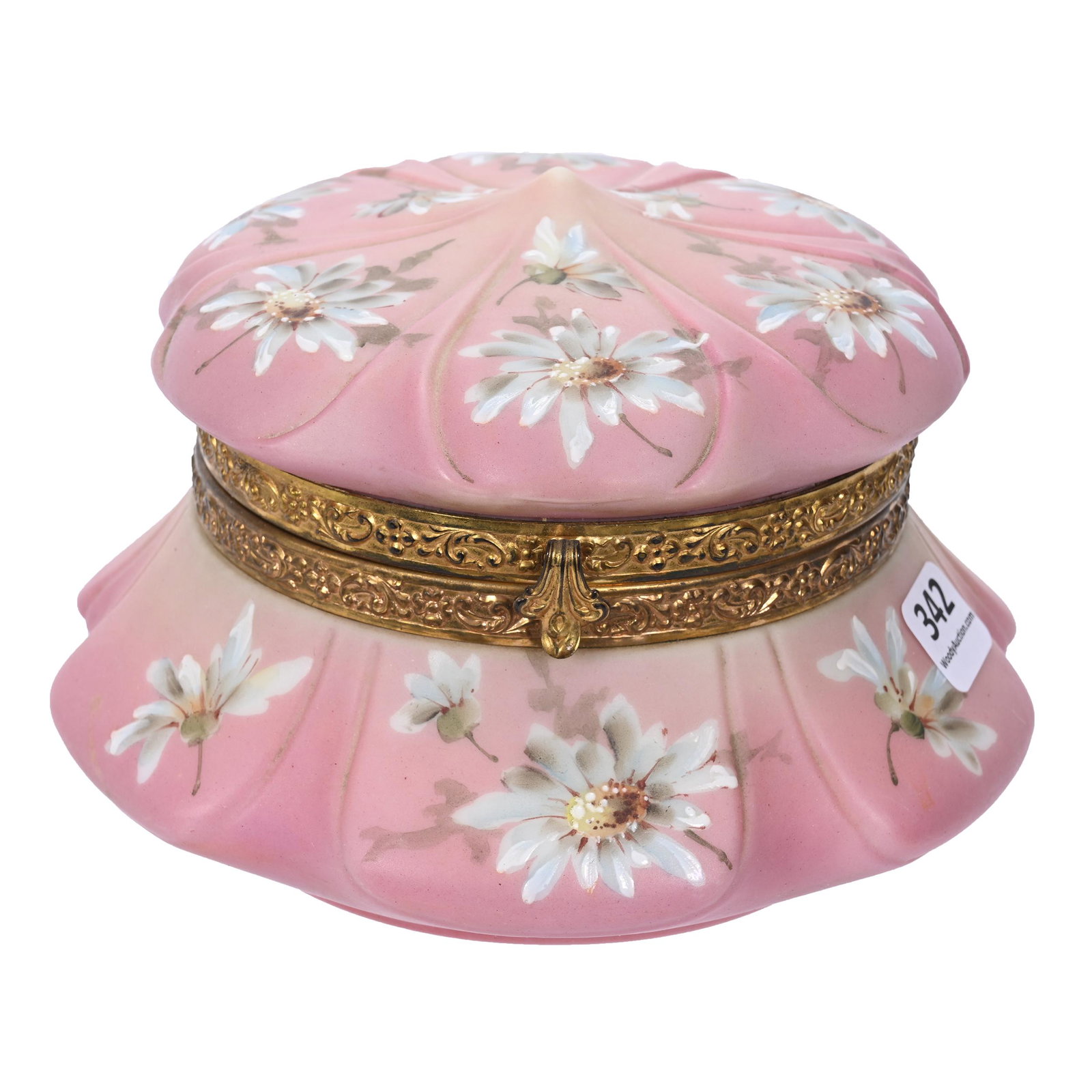 Jewel Box, Unmarked Nakara: Jewel Box, Unmarked Nakara, 4.5" x 6", Crown Mold, Pink And Yellow Tones, Blue Floral Decor, Original Lining, Clifford Swift Collection, GA.