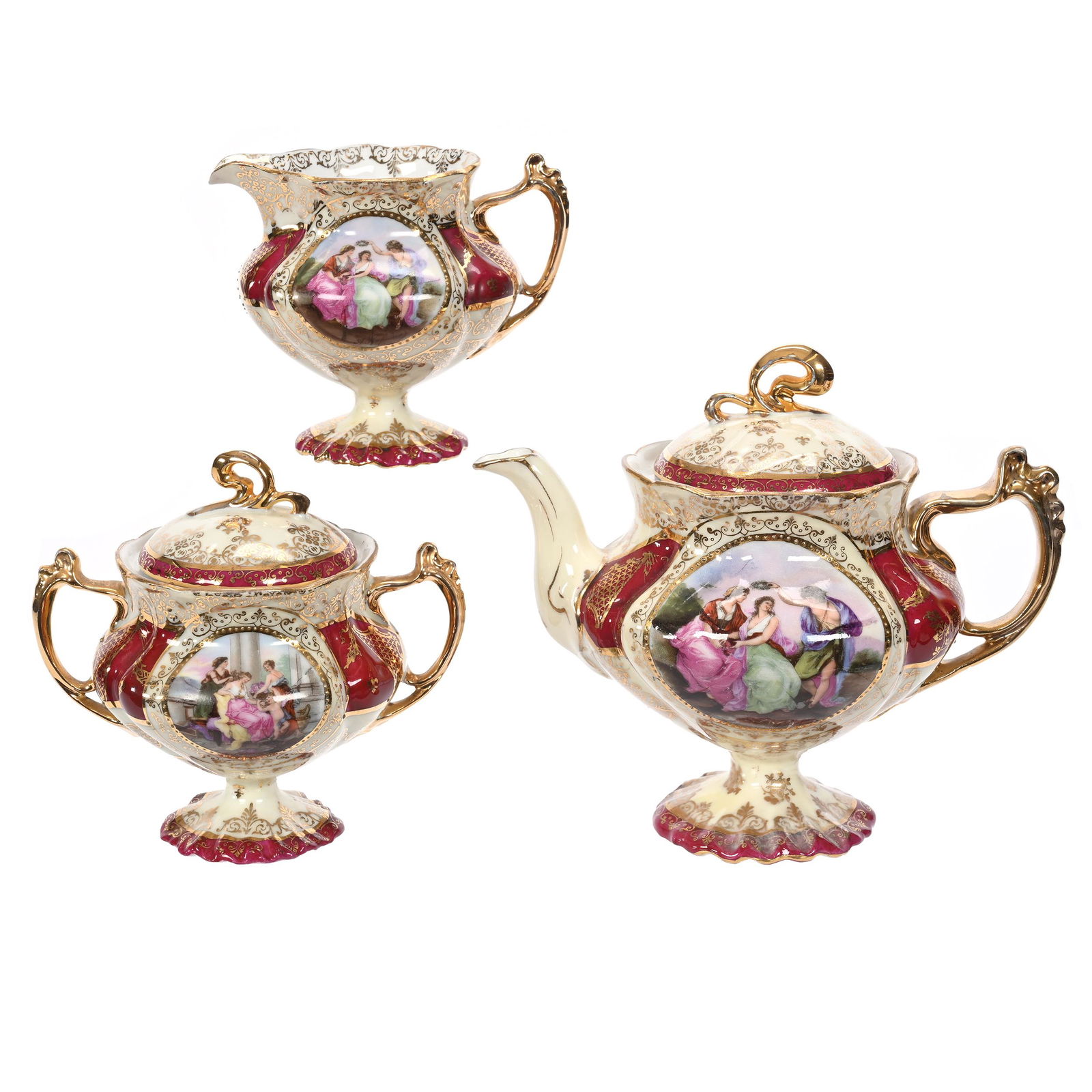 Tea Set Marked Prov Saxe, Three Piece Set (1 of 3)