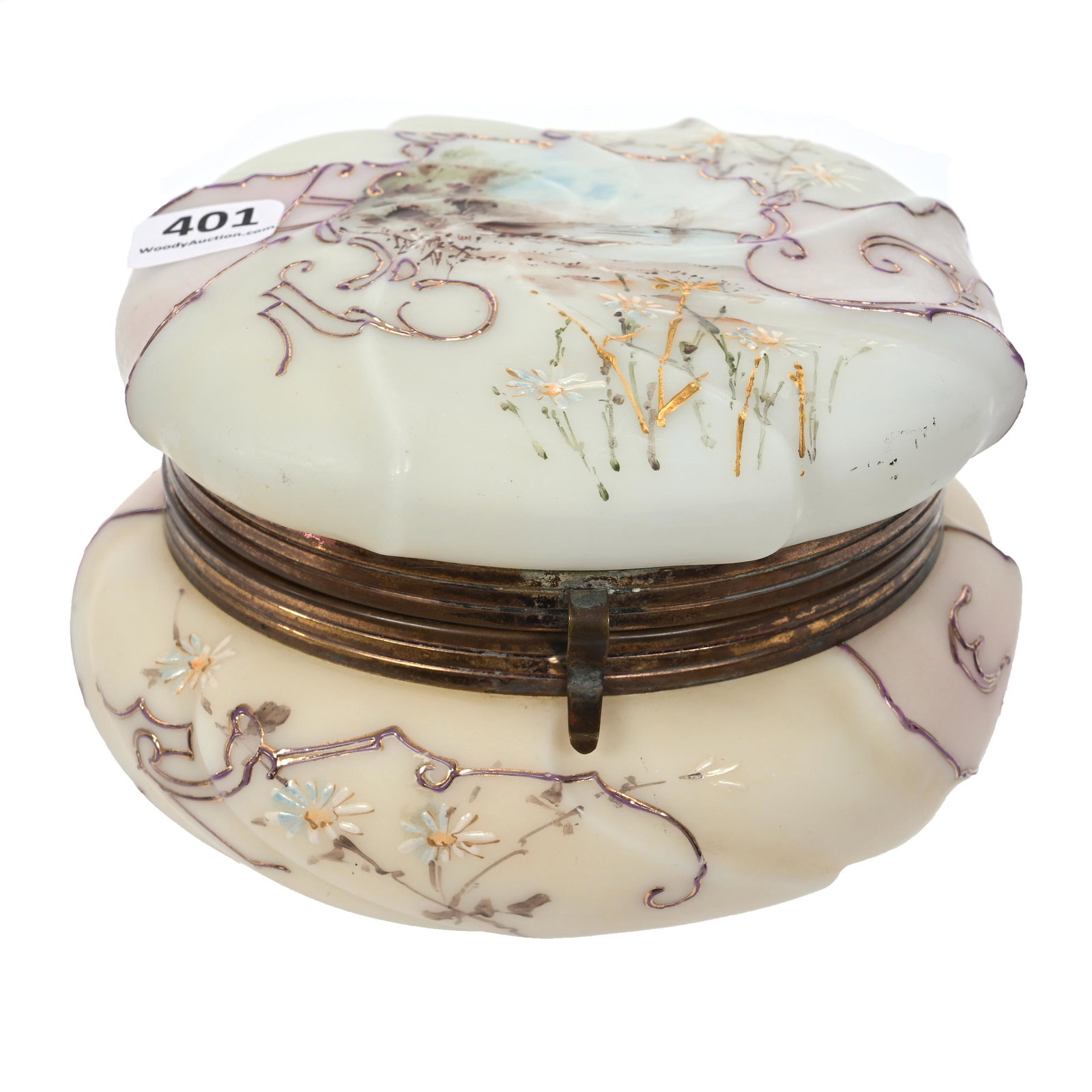Jewel Box, Unmarked Wave Crest: Jewel Box, Unmarked Wave Crest, 3.5" x 5.5", Swirl Mold, Cream, Blue And Pink Tones, Lake Side Scenic Decor On Lid, Nice Quality, Clifford Swift Collection, GA.