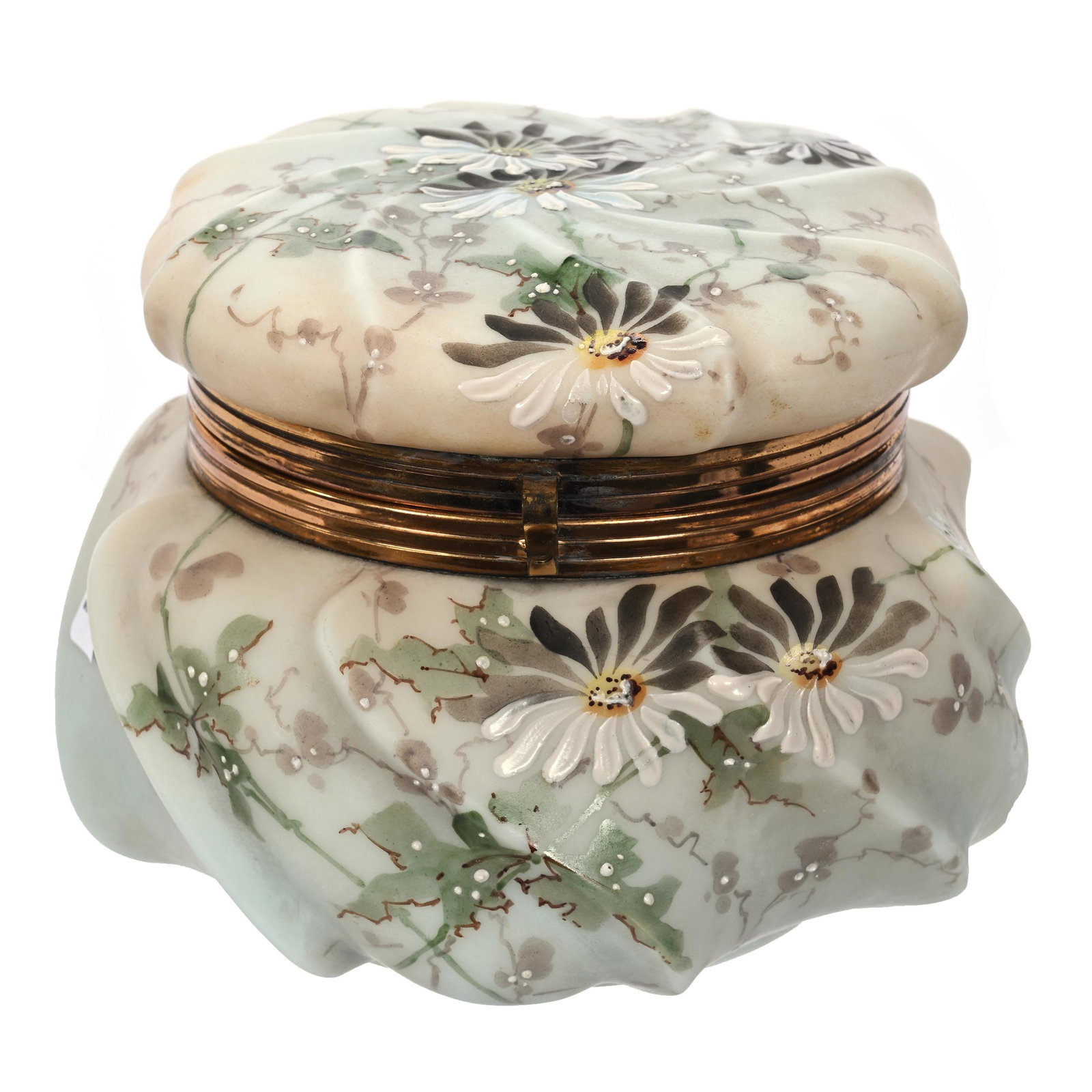Jewel Box, Unmarked Wave Crest: Jewel Box, Unmarked Wave Crest, 4.5" x 6", Swirl Mold, Cream And Blue Tones, Floral Decor, Clifford Swift Collection, GA.