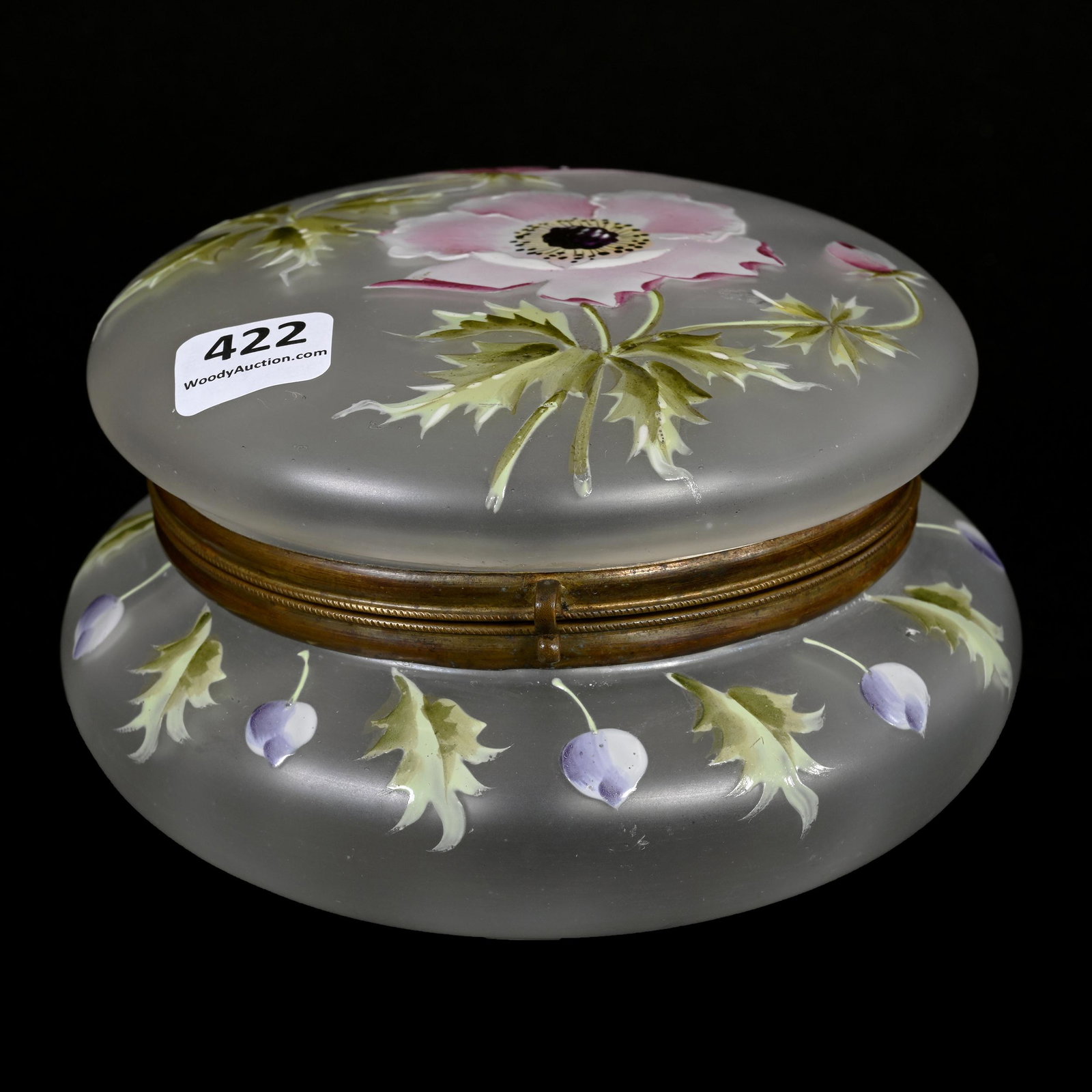 Jewel Box, Frosted Clear Crystal: Jewel Box, Frosted Clear Crystal, 3.5" x 5.5", Heavy Enamel Poppy Decor, Clifford Swift Collection, GA.