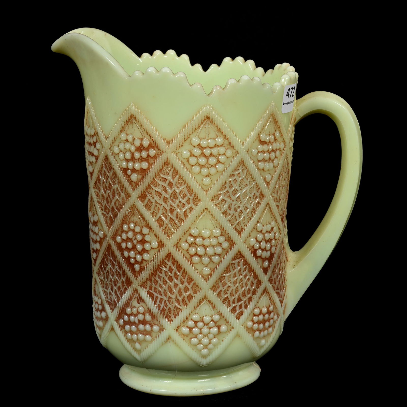 Water Pitcher, Custard Glass Cherry & Scale Pattern (1 of 4)