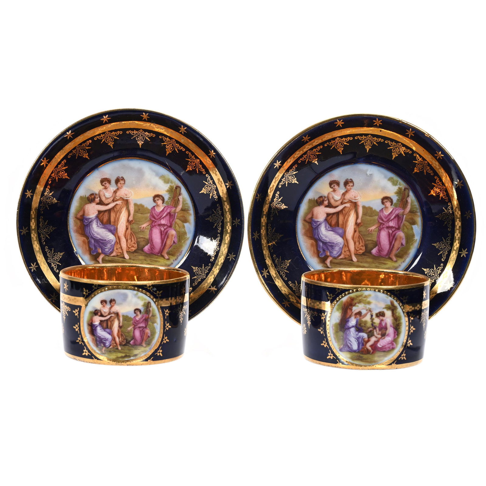 Pair Coffee Cups & Saucers Marked Karlsbad & Beehive (1 of 5)