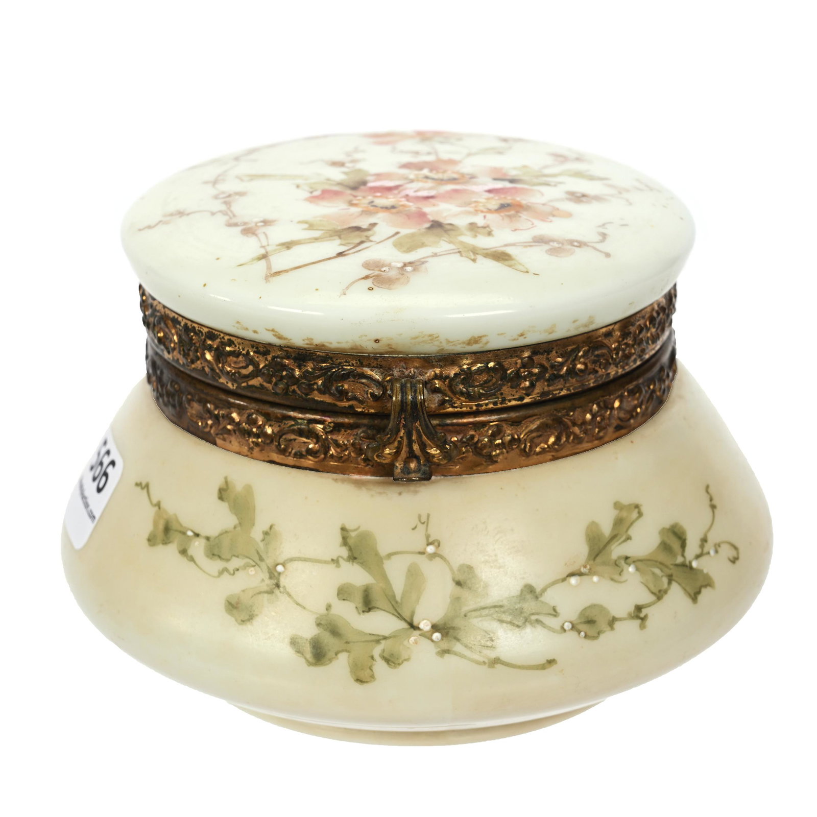 Jewel Box, Wave Crest Stamp Mark: Jewel Box, Wave Crest Stamp Mark, 3.25" x 4.5", Cream And White With Pink Floral Decor, Clifford Swift Collection, GA.