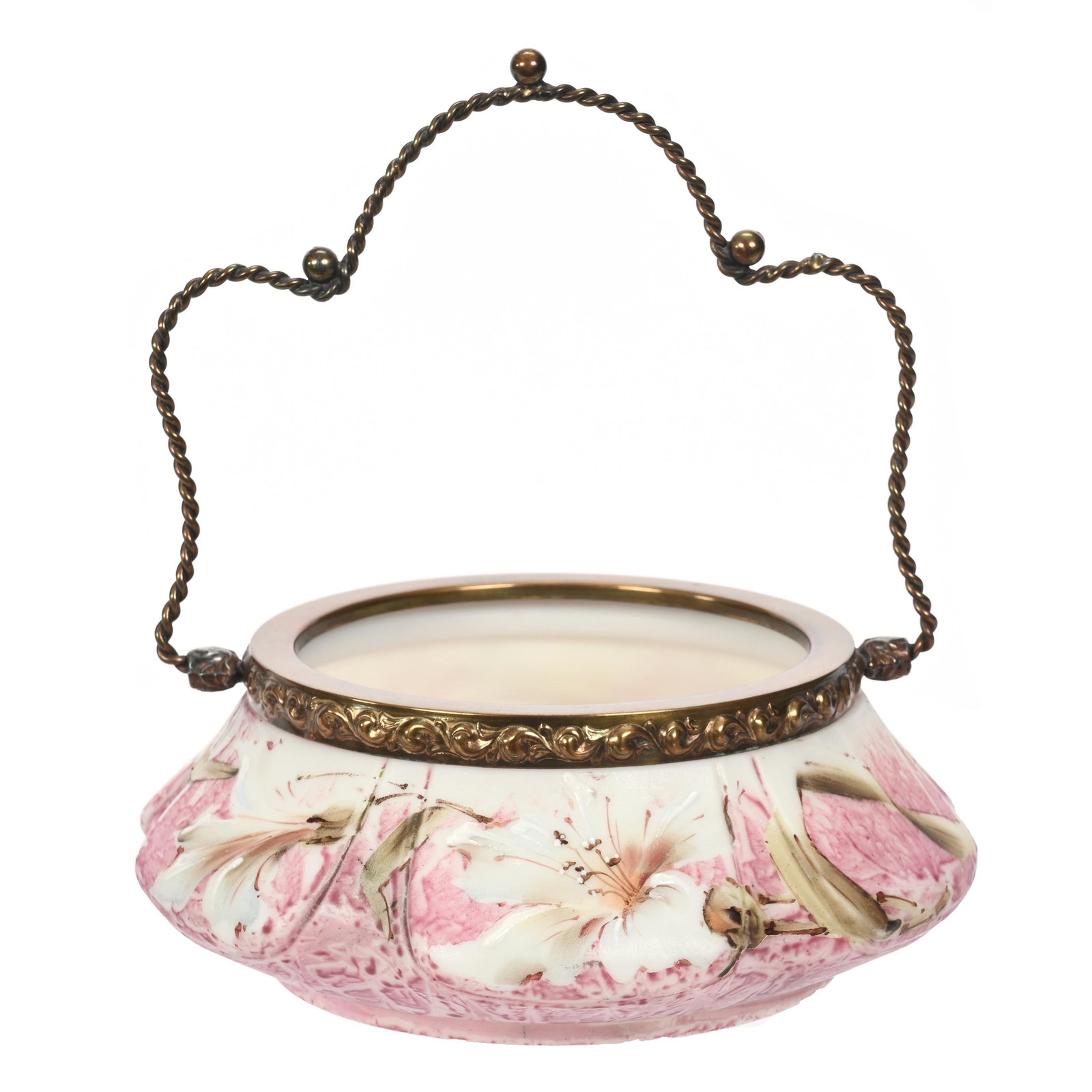 Bon-Bon Marked Kelva: Bon-Bon Marked Kelva, 2.5" x 6.5", Pink Mottled Ground, Floral Decor, Clifford Swift Collection, GA.