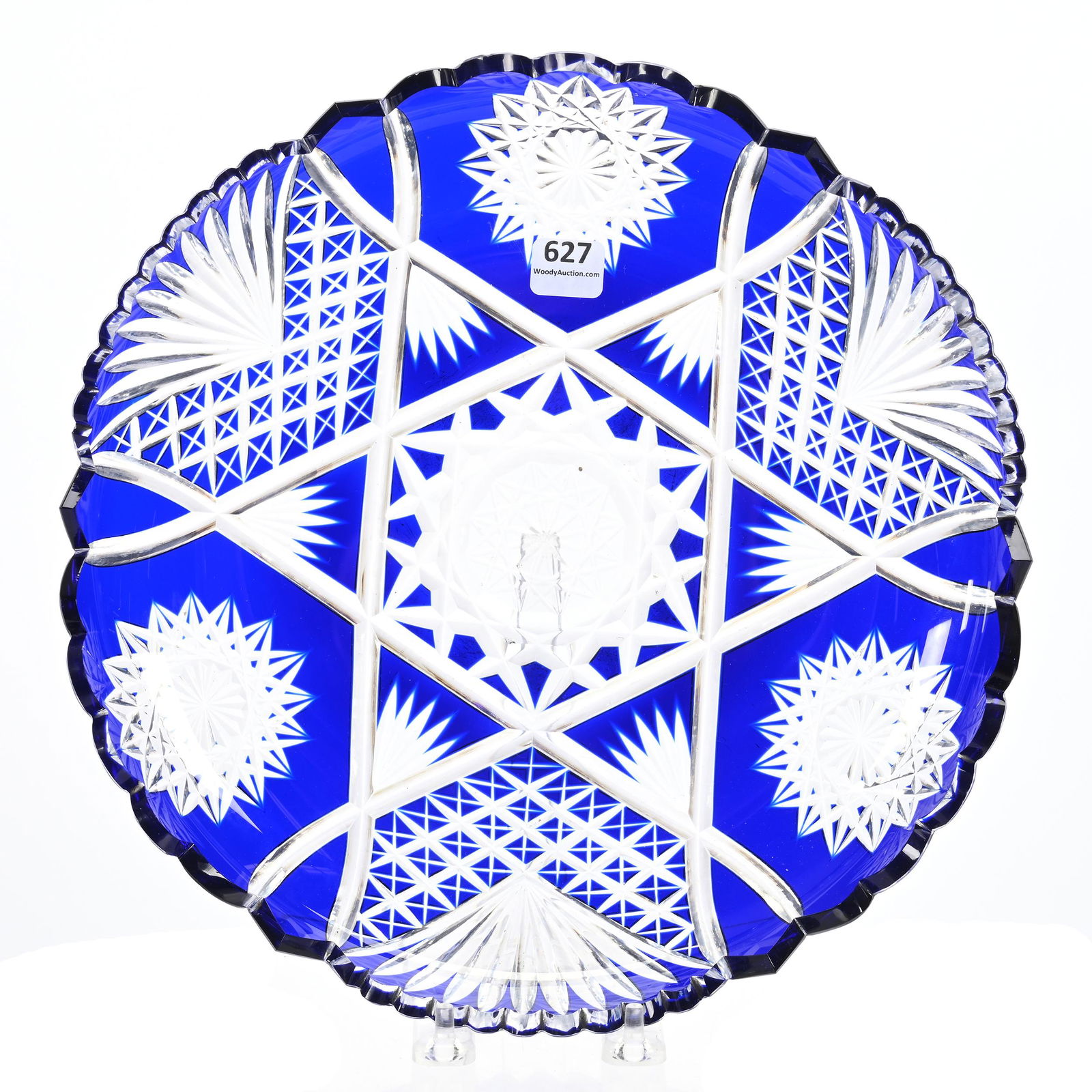 Round Tray, Cut Glass, Blue Cut To Clear (1 of 2)