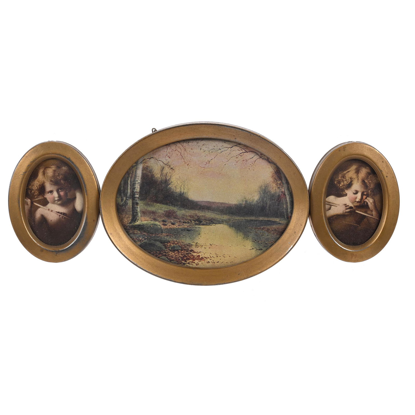 Three Section Frame With Two Cupid Prints (1 of 5)