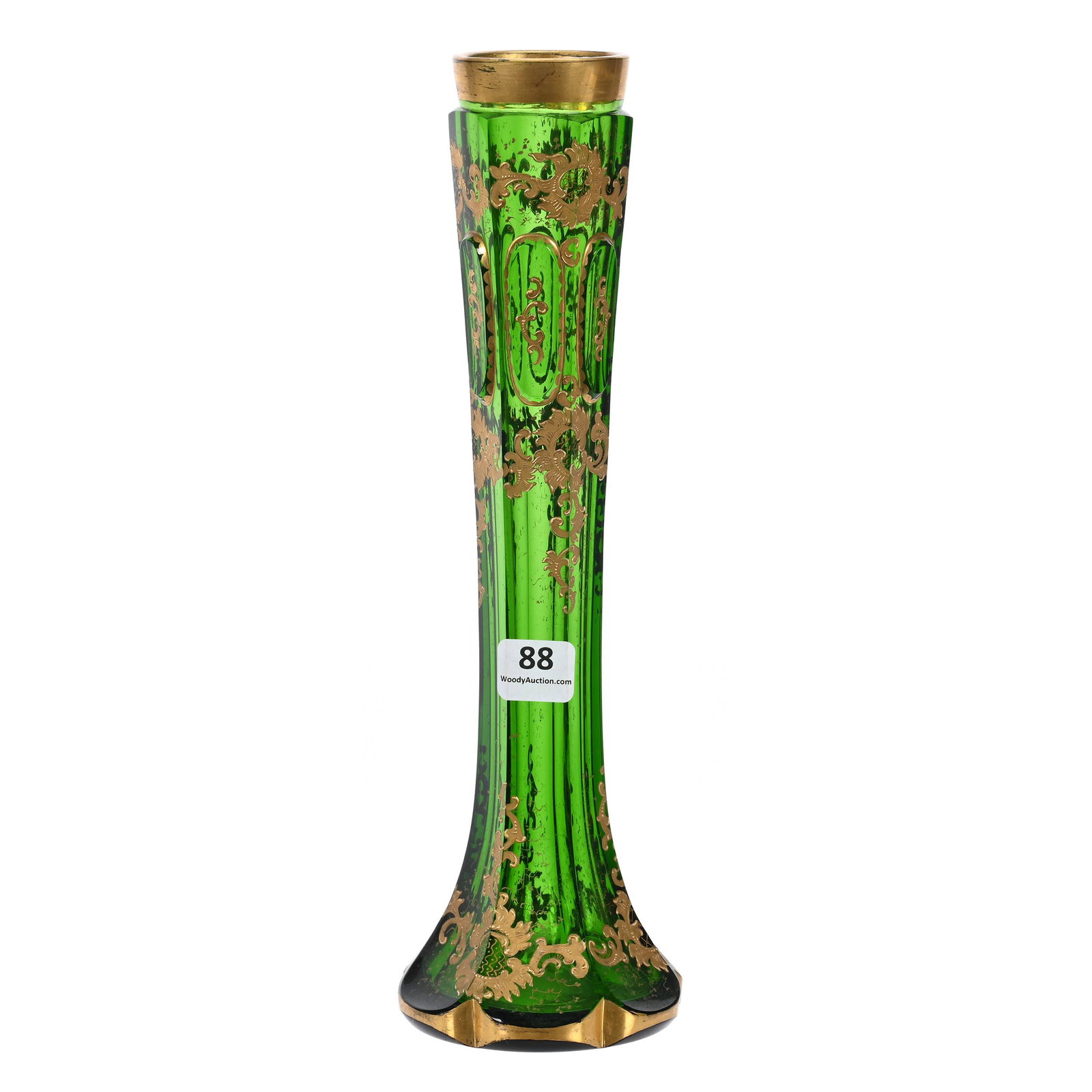 Vase, Cased Emerald Green Art Glass, Moser Style (1 of 3)