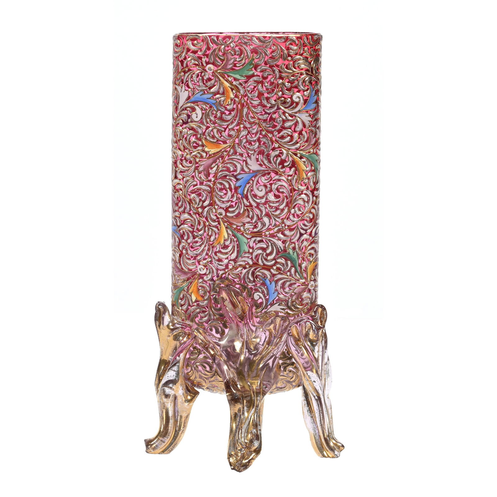 Footed Vase, Cranberry Art Glass Attributed To Moser (1 of 3)