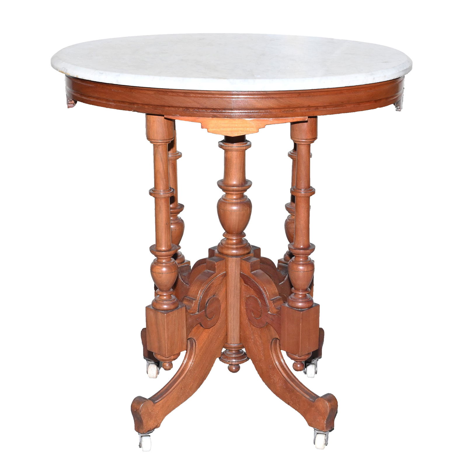Side Table, Walnut, Oval, Marble Top (1 of 4)