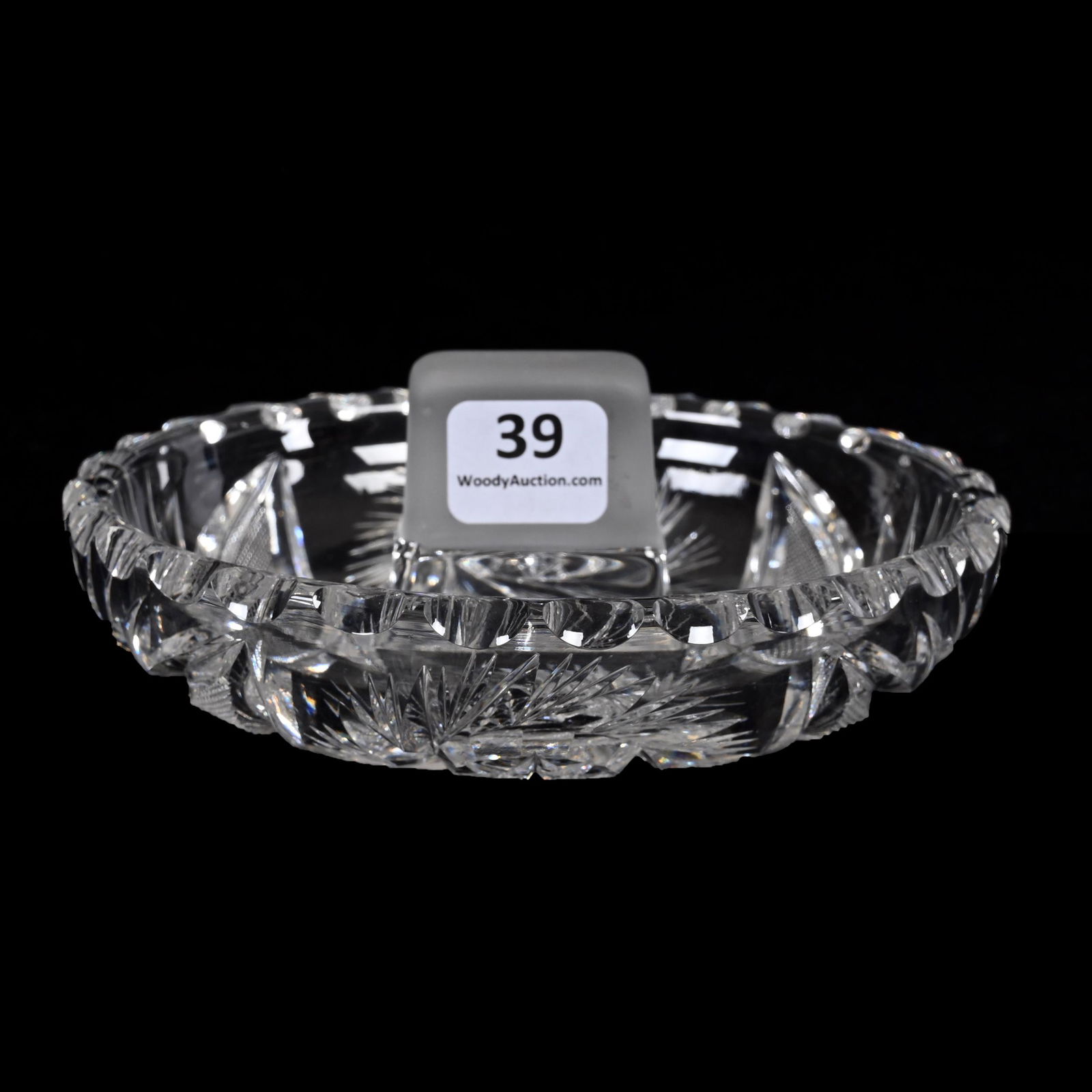 Matchbox Holder, American Brilliant Cut Glass: Matchbox Holder, American Brilliant Cut Glass, 2.25" x 5.25", Pinwheel, Strawberry Diamond, Star And Fan Motif, Notched Rim, Unpolished Raised Center Holder, Texas Private Collection.