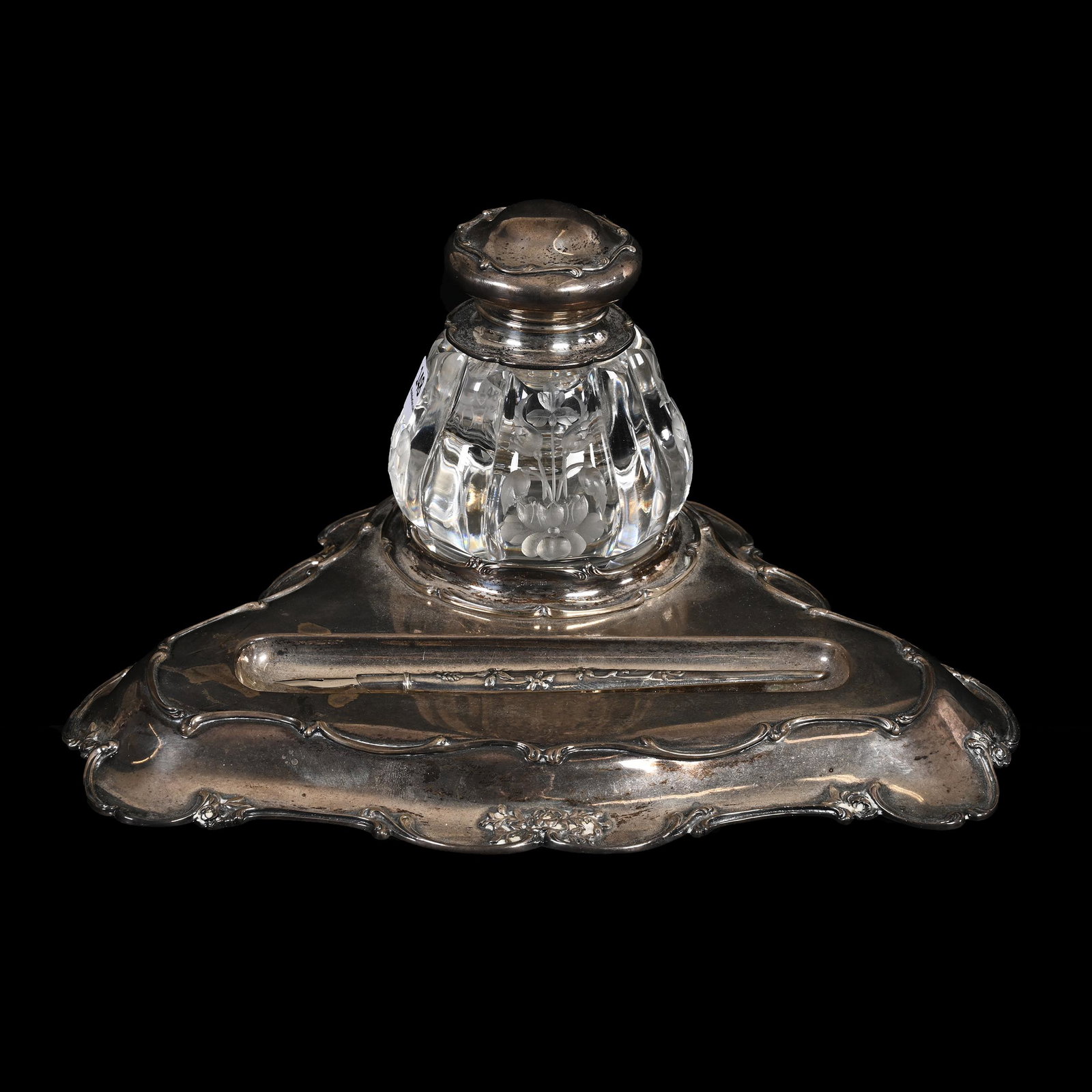 Inkwell & Tray Set, American Brilliant Cut Glass (1 of 5)
