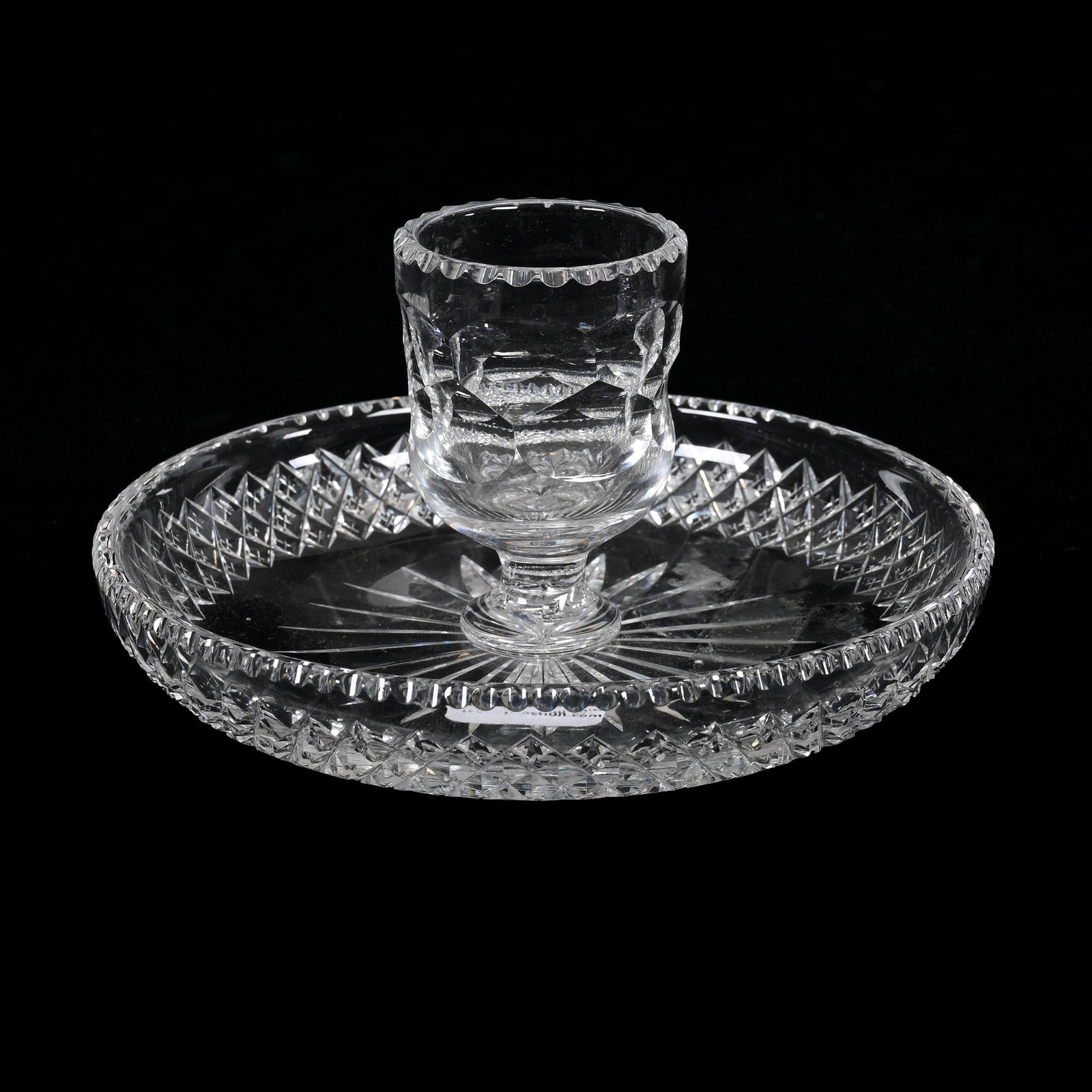 Match Holder/Ashtray, American Brilliant Cut Glass: Match Holder/Ashtray, American Brilliant Cut Glass, 3" x 5.25", Crosscut Diamond Motif, Ray Cut Base, Attributed To Pairpoint, Texas Private Collection.