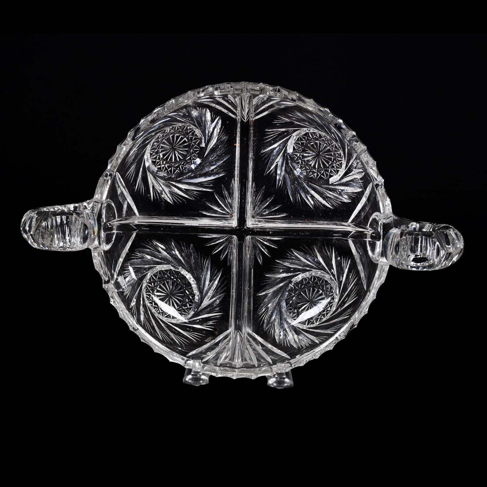 Bowl, Two Handles, Four Division, American Brilliant Cut Glass (1 of 3)