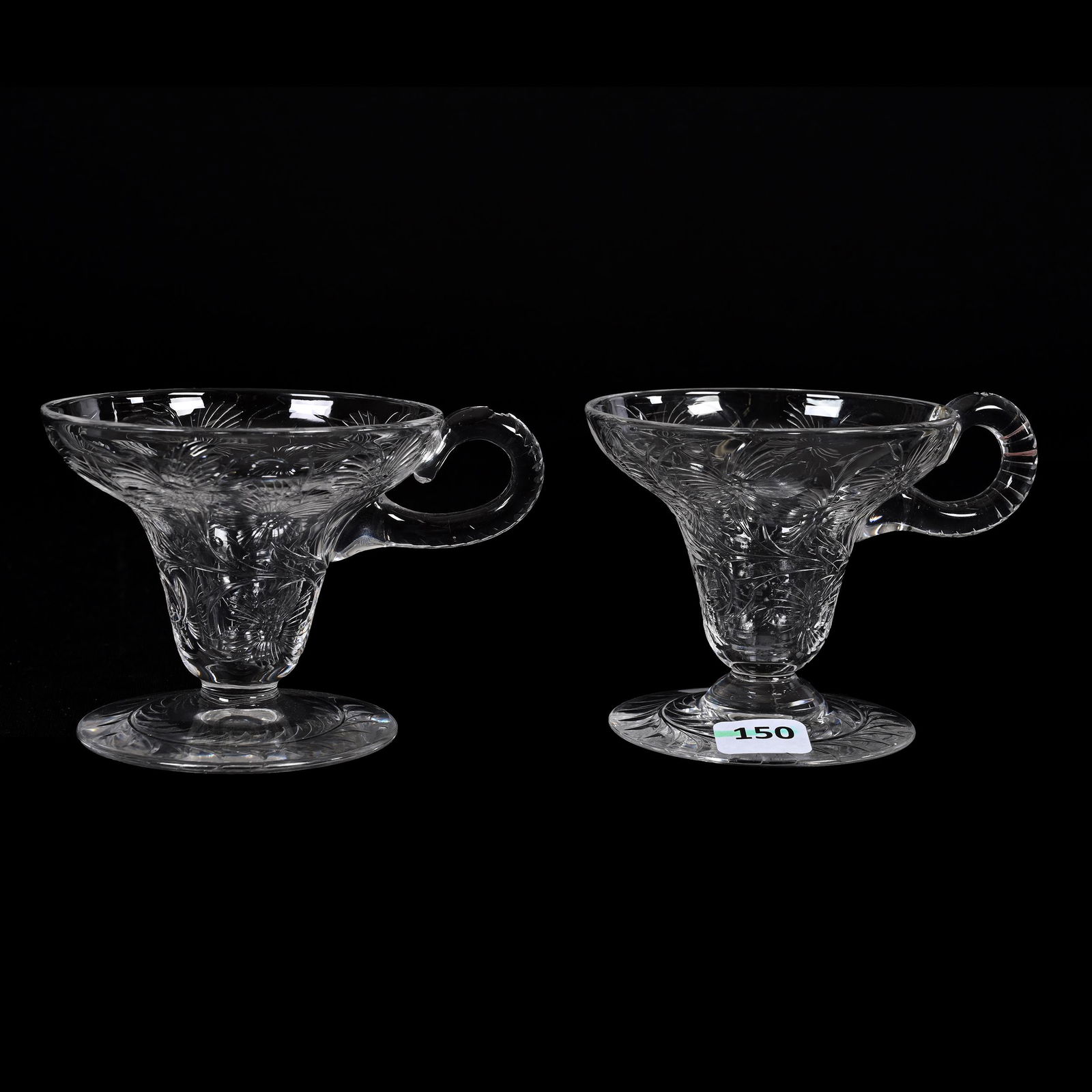 Pair Pedestal Punch Cups, American Brilliant Cut Glass, Signed Libbey (1 of 3)