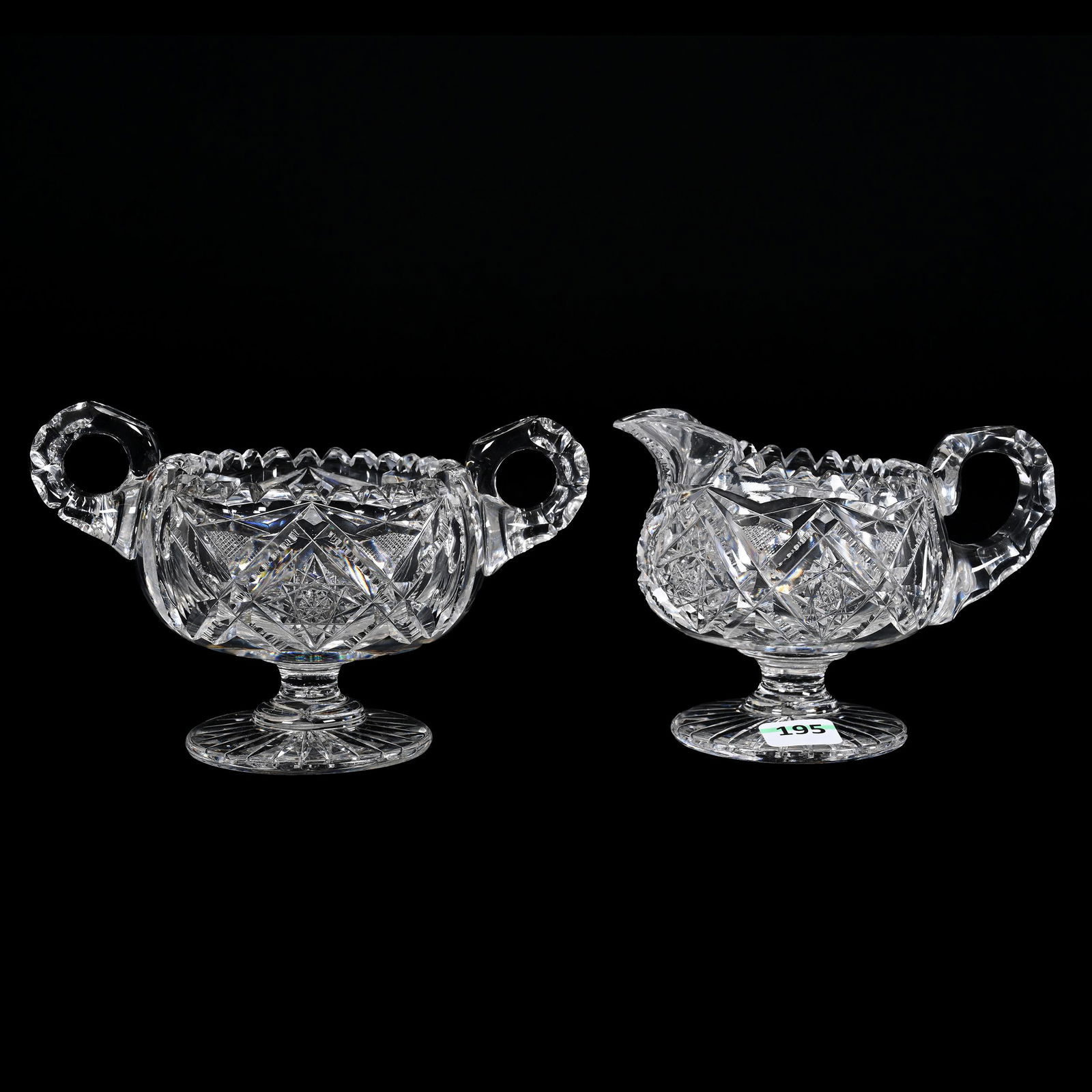 Pedestal Creamer & Sugar Set, American Brilliant Cut Glass (1 of 3)