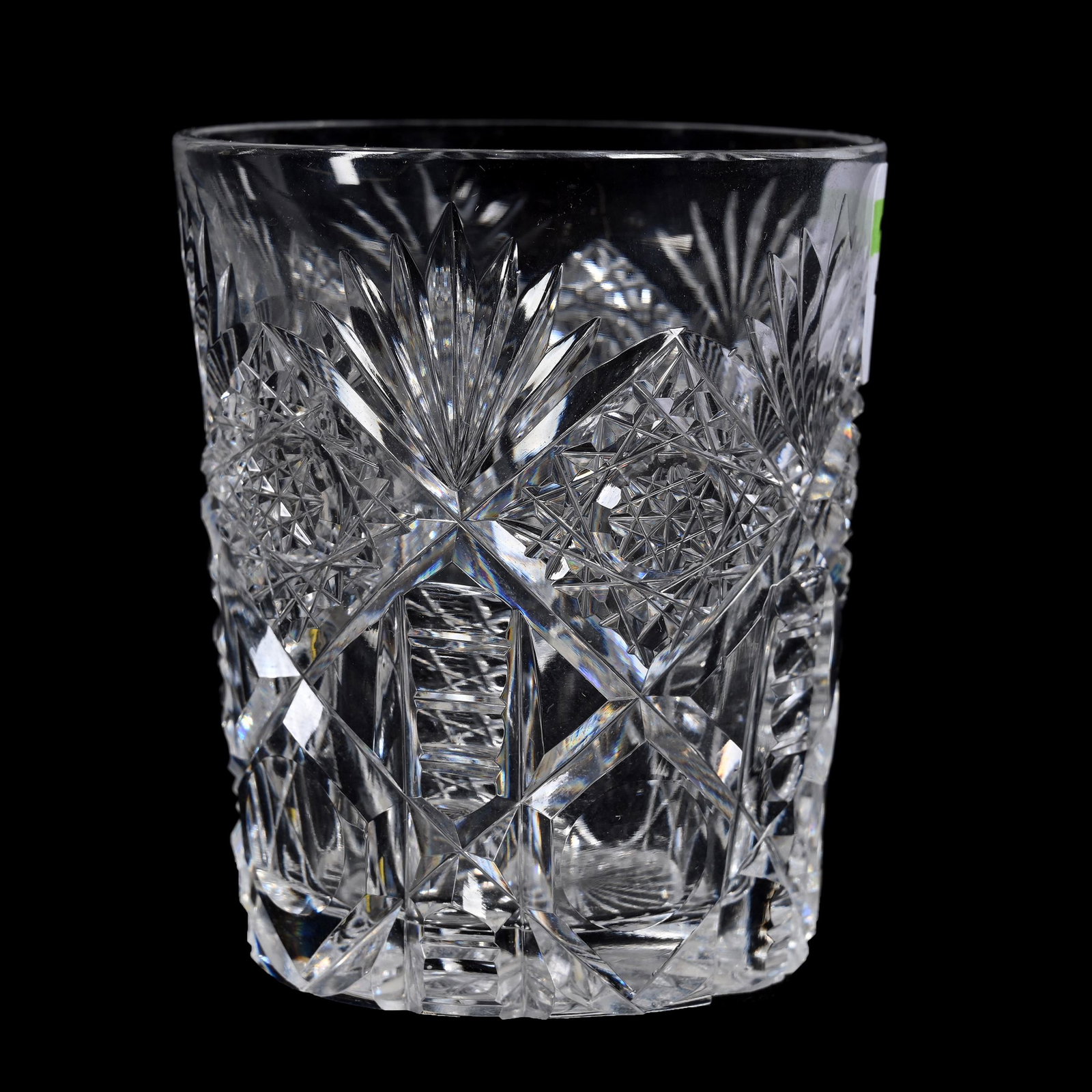 Whiskey Tumbler, American Brilliant Cut Glass, Signed Hawkes Navarre Pattern: Whiskey Tumbler, American Brilliant Cut Glass, Signed Hawkes Navarre Pattern, 2.5” x 2.25", Possible Rim Polish, Texas Private Collection