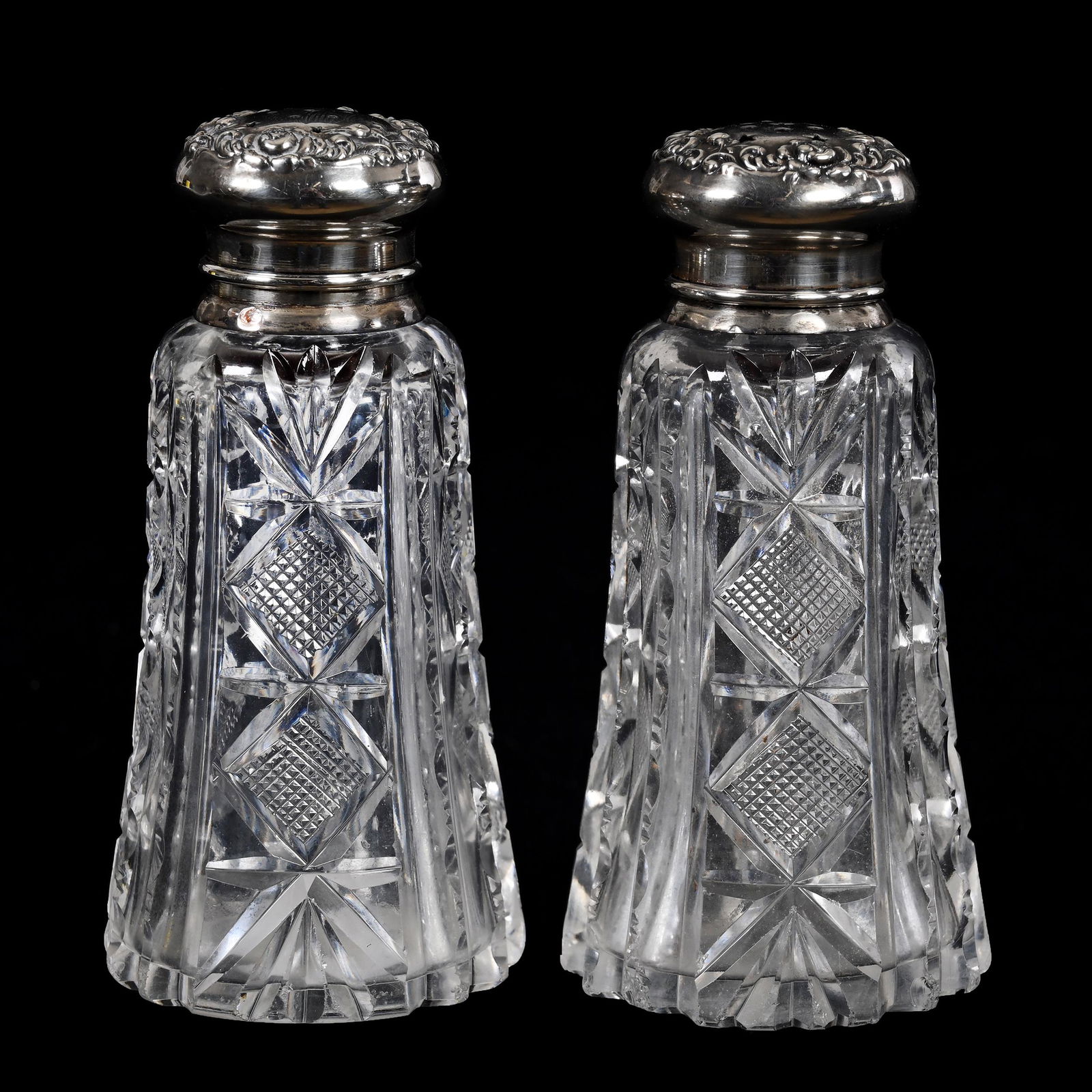 Pair Salt & Pepper Shakers, American Brilliant Cut Glass (1 of 4)