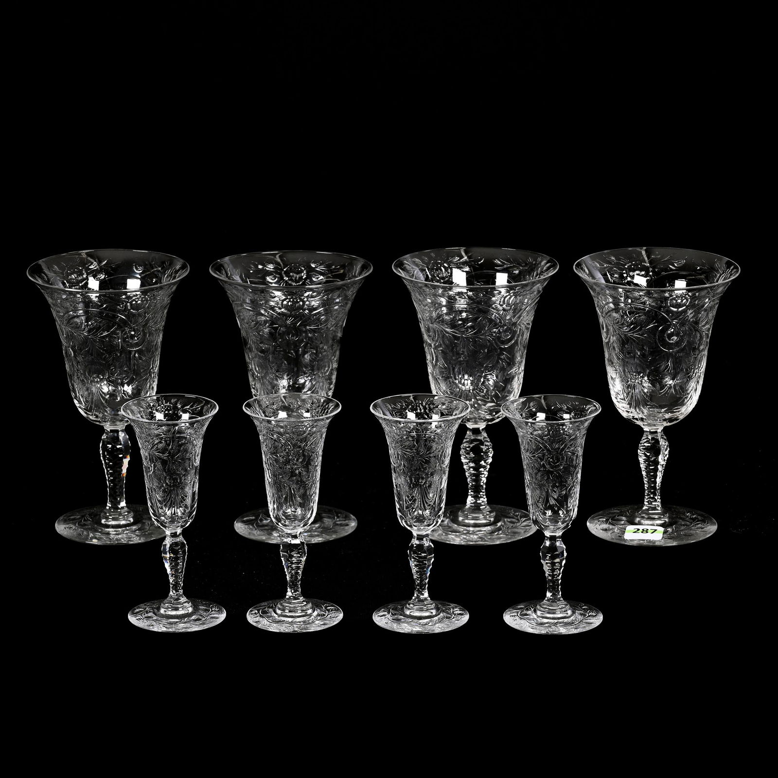 (4) Goblets, (4) Liqueurs, American Brilliant Cut Glass, Signed Hawkes (1 of 4)