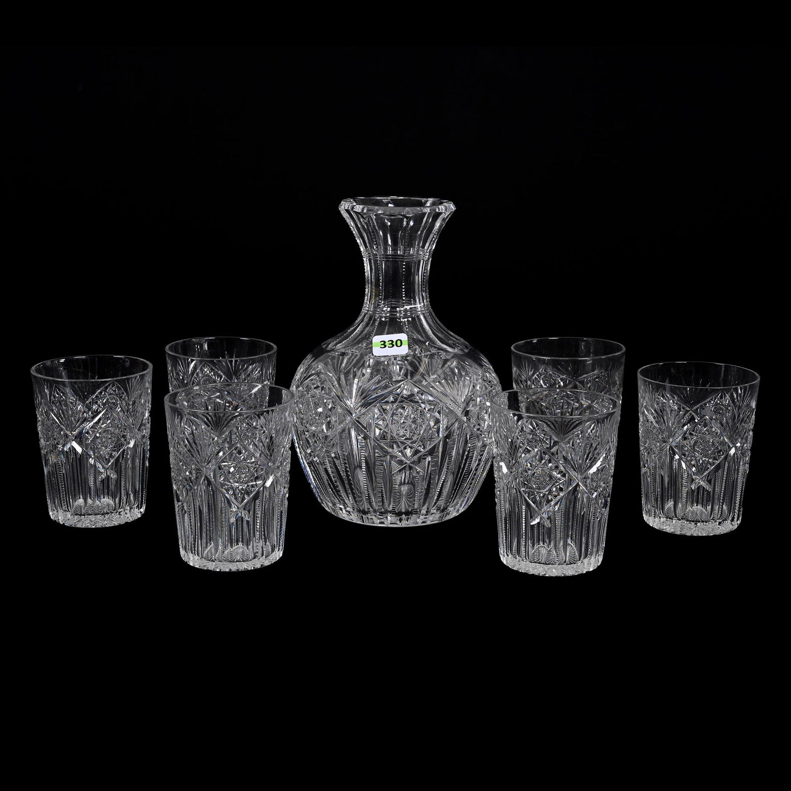 Water Carafe & Tumbler Set, American Brilliant Cut Glass, Signed J. Hoare (1 of 3)