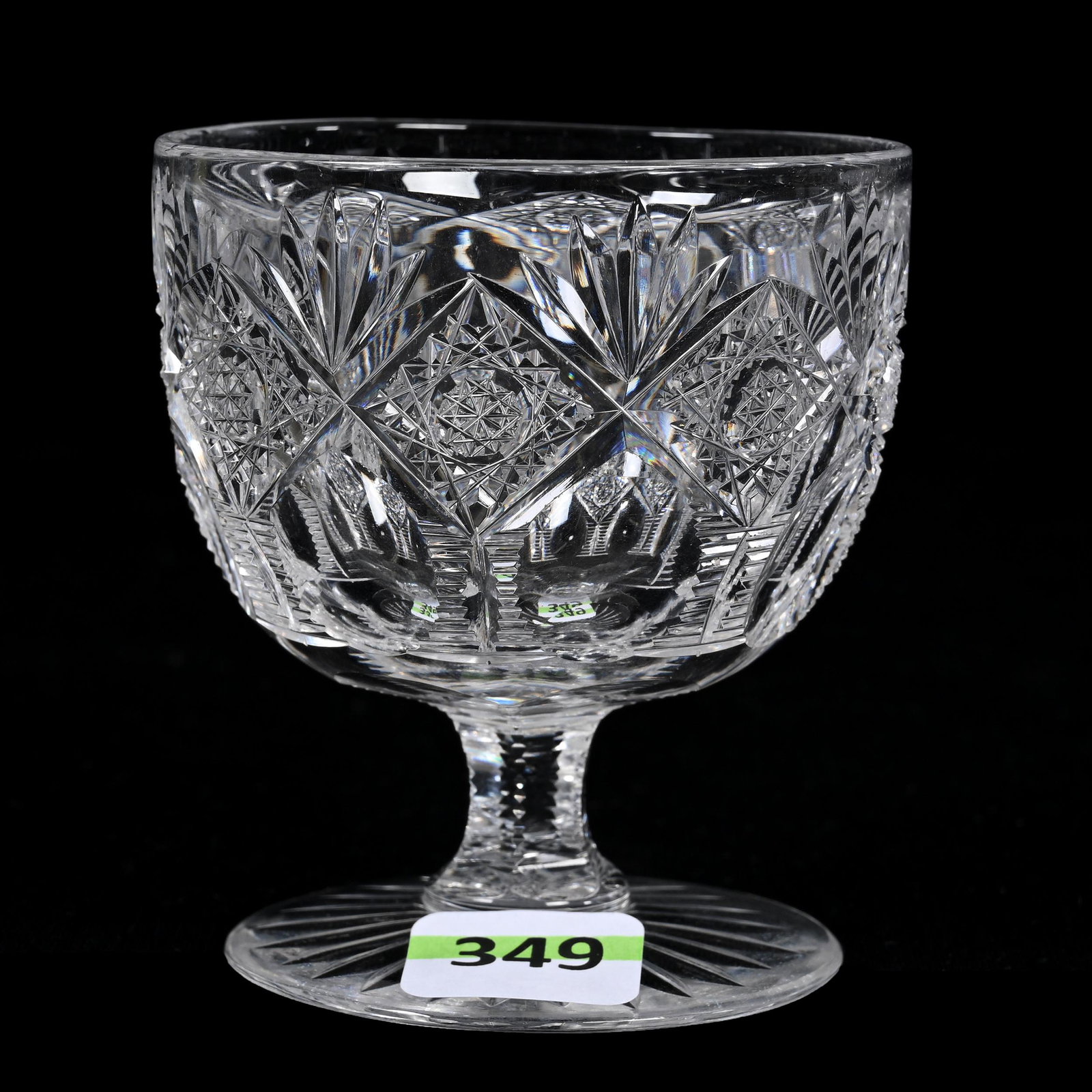 Pedestal Punch Cup, American Brilliant Cut Glass, Signed Hawkes Brunswick Pattern: Pedestal Punch Cup, American Brilliant Cut Glass, Signed Hawkes Brunswick Pattern, 3.25” x 2.75", Ray Cut Foot, Patricia Finley Collection