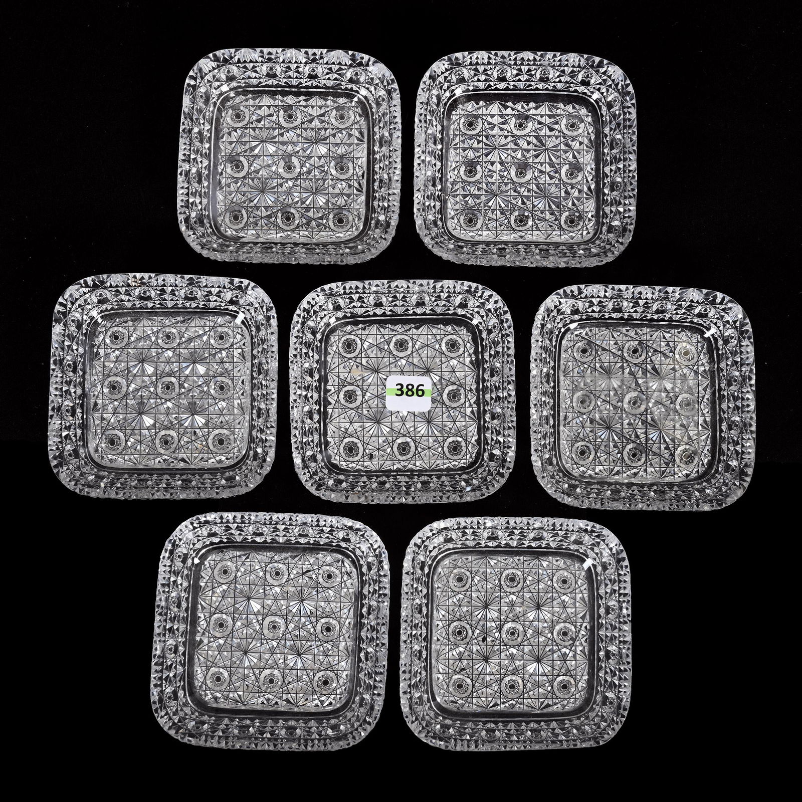 (7) Square Berry Dishes, American Brilliant Cut Glass (1 of 4)