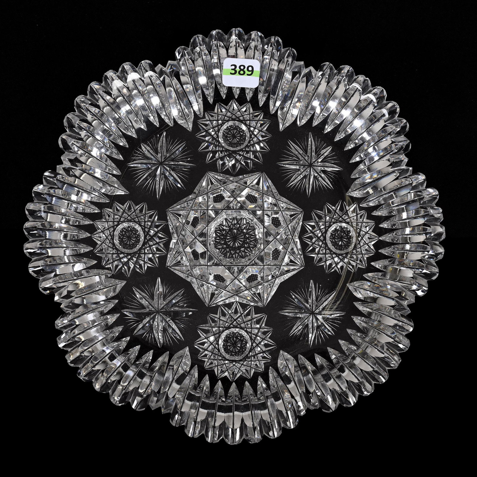 Round Tray, American Brilliant Cut Glass, Roland Pattern By Pitkin & Brooks: Round Tray, American Brilliant Cut Glass, Roland Pattern By Pitkin & Brooks, 9.75", Clear Blank, Tooth And Rim Chips, Patricia Finley Collection
