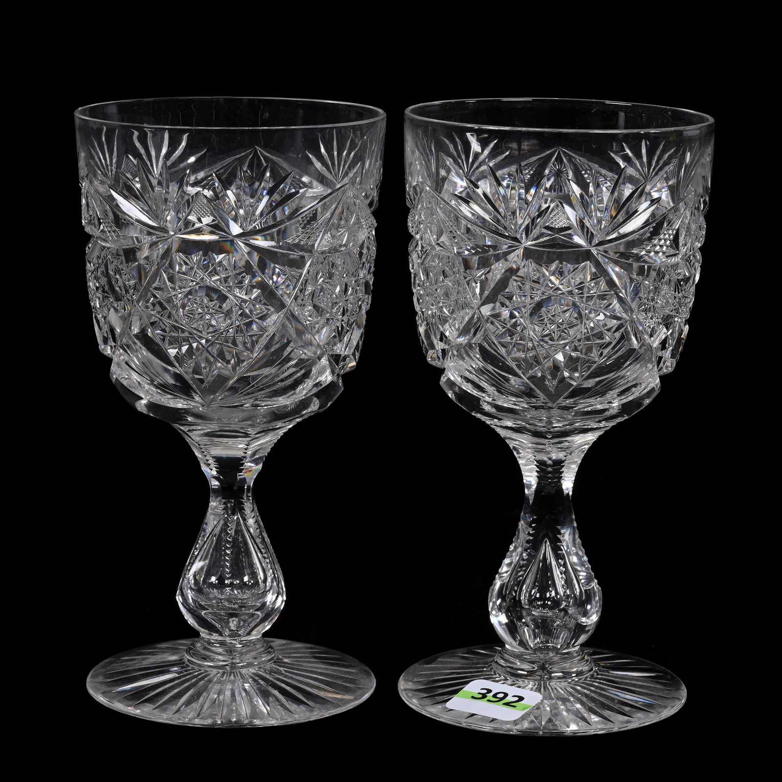 Pair Goblets, American Brilliant Cut Glass, Colonna Pattern By Libbey (1 of 3)