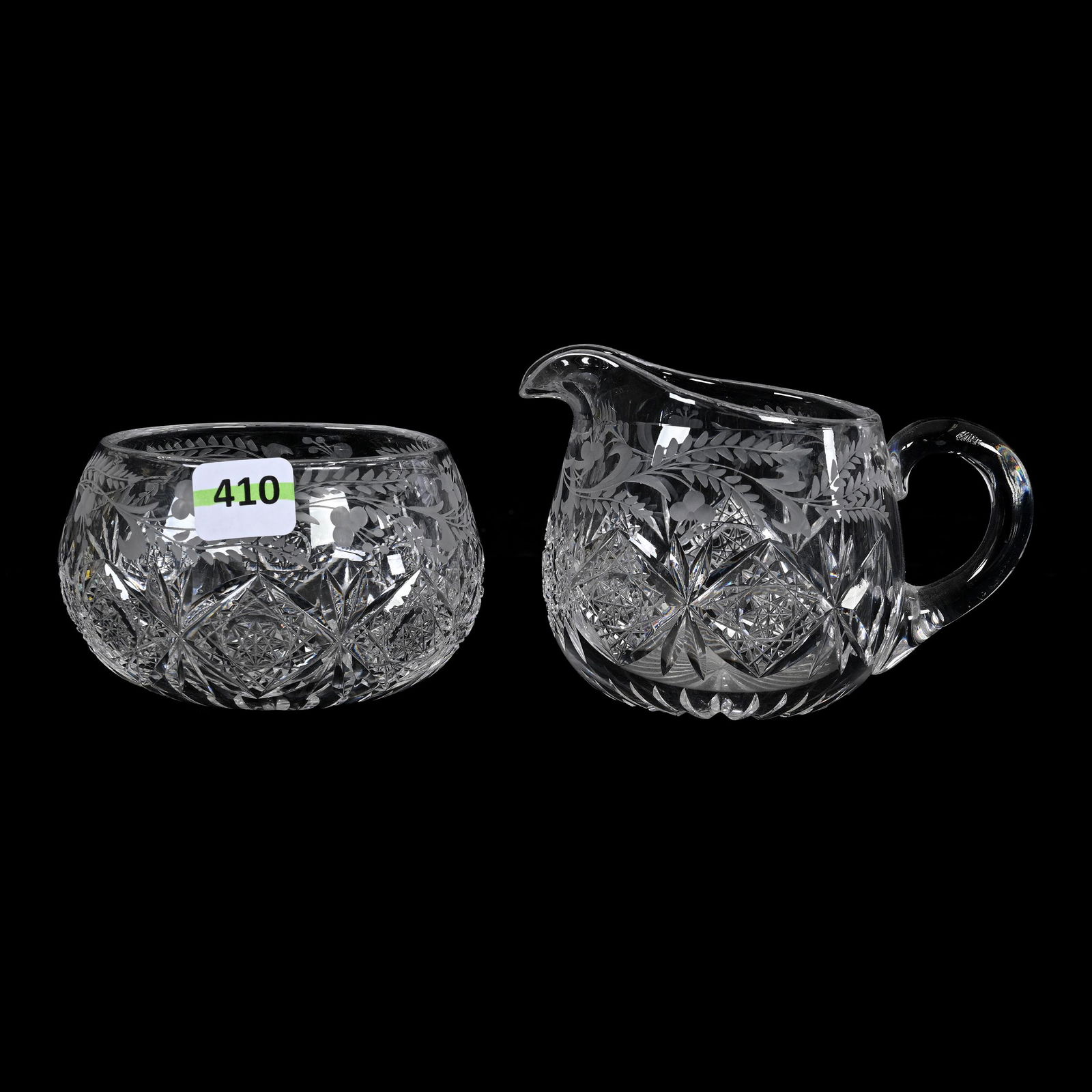 Creamer & Sugar Set, American Brilliant Cut Glass, Signed Sinclaire (1 of 3)