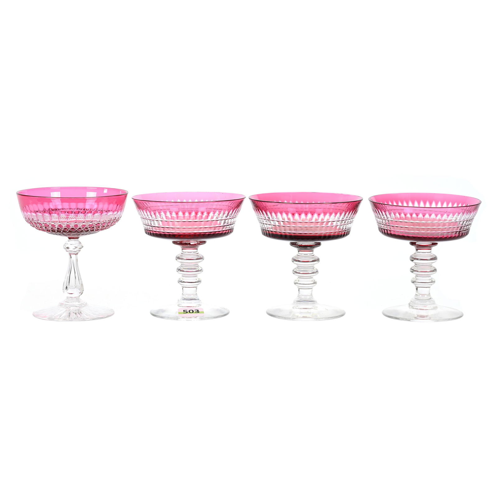 (4) Saucer Champagnes, American Brilliant Cut Glass, Cranberry To Clear (1 of 3)